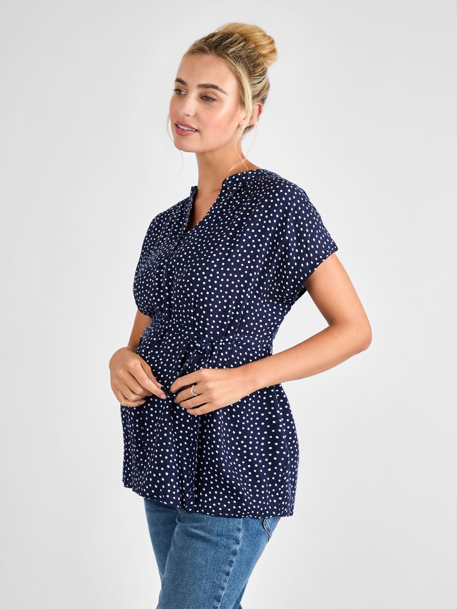 Navy Printed Sleeveless Maternity Blouse (AJ4465) | £36