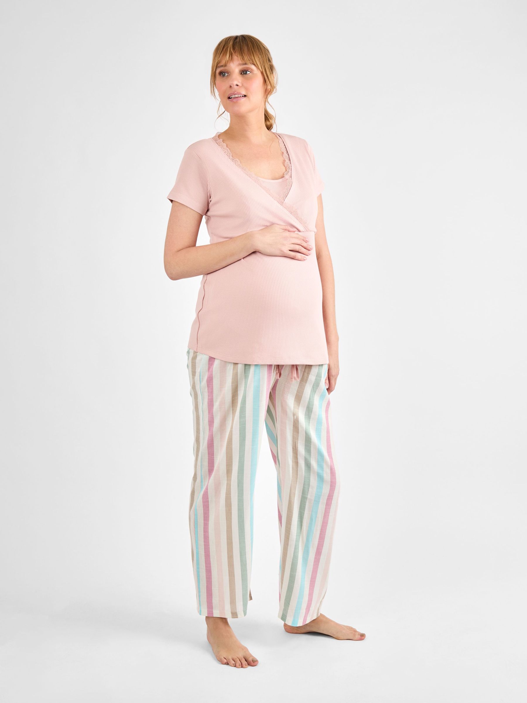 Pink Maternity Stripe and Nursing Pyjamas Set (AJ4467) | £39.50
