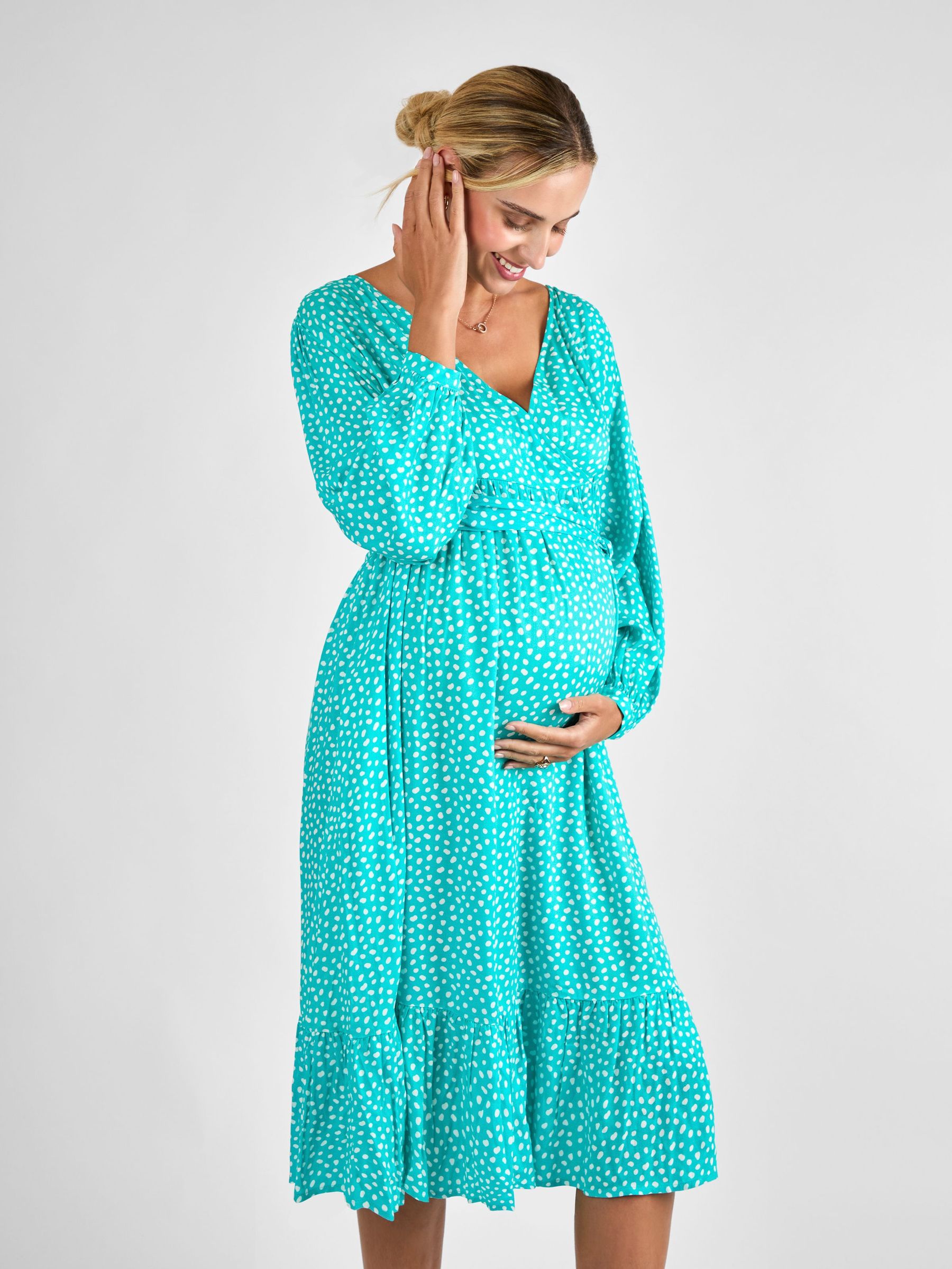 Green Spot Wrap Midi Maternity Dress (AJ4470) | £49.50