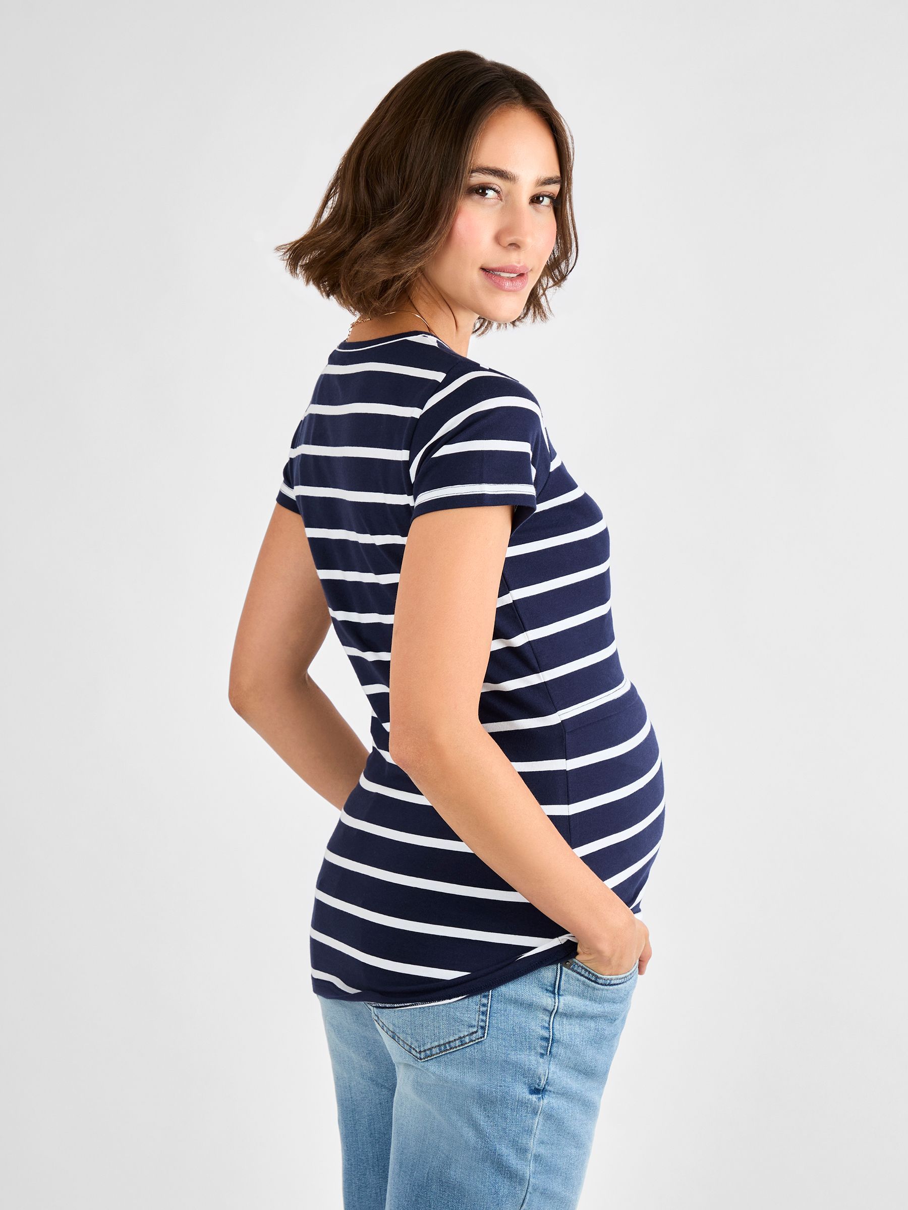 Navy White Stripe Maternity & Nursing T-Shirt (AJ4477) | £26