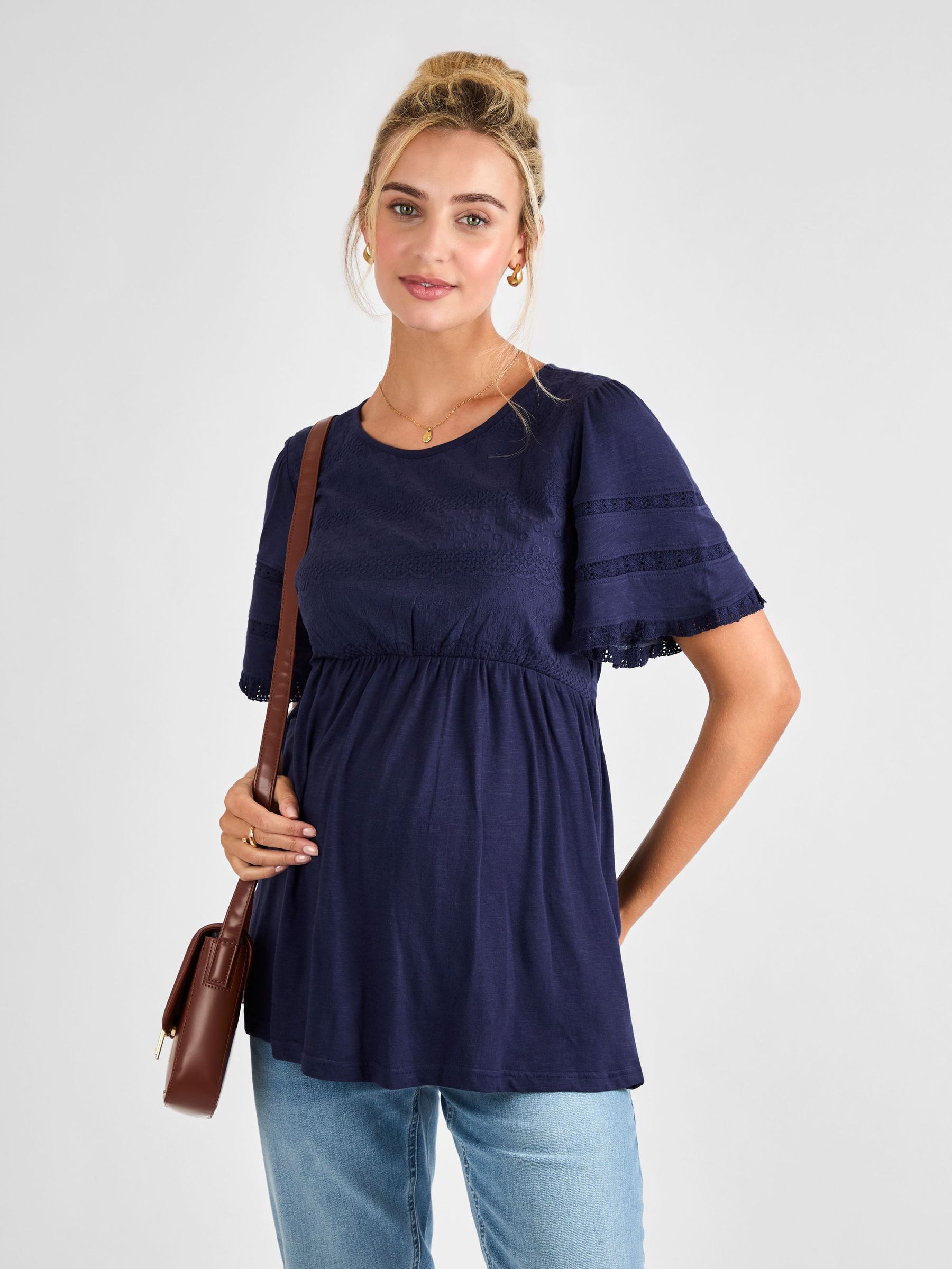 Navy Broderie Lace Trim Maternity Jersey Top (AJ4482) | £29.50