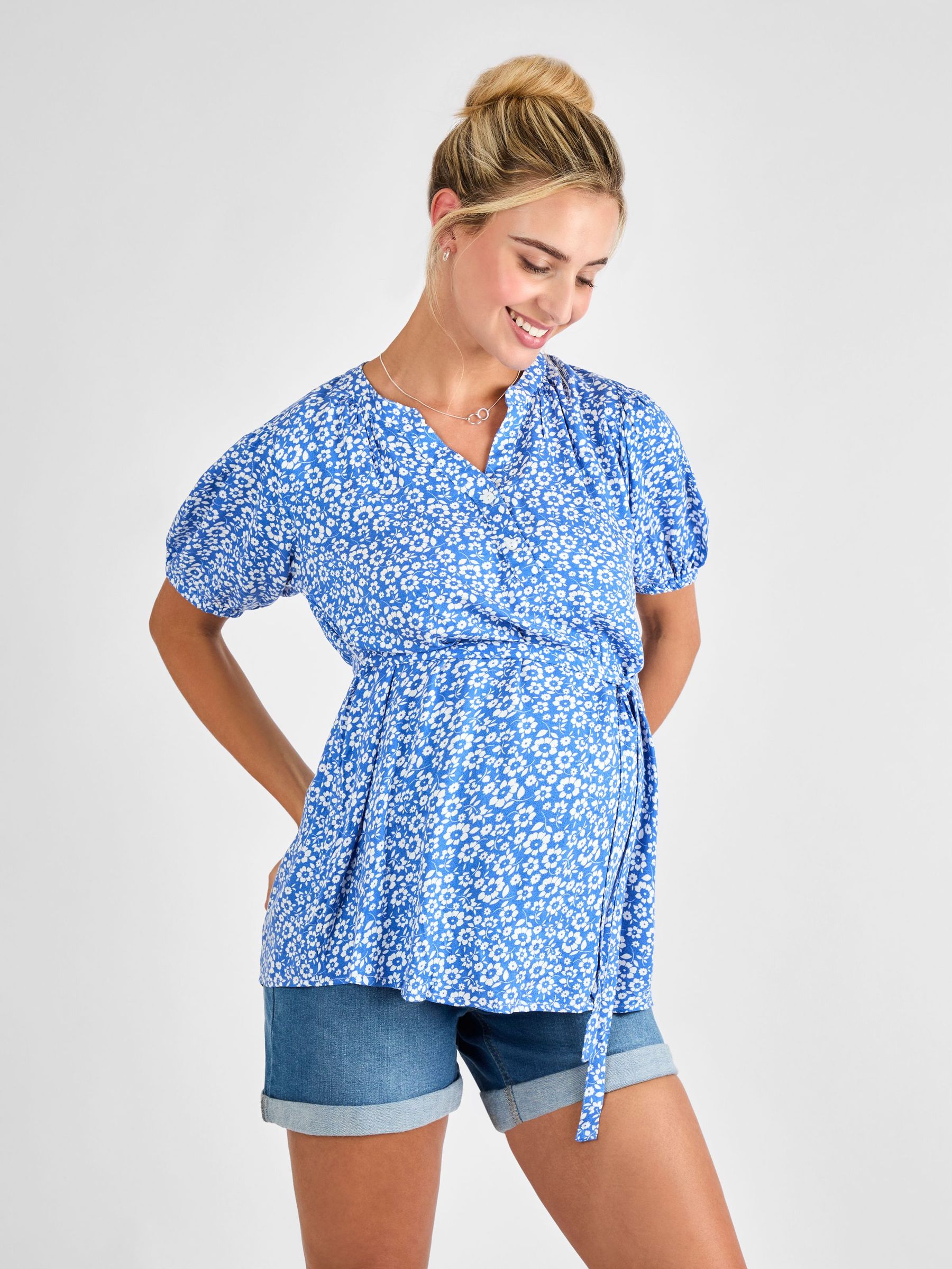 Blue Floral Maternity Blouse (AJ4484) | £36