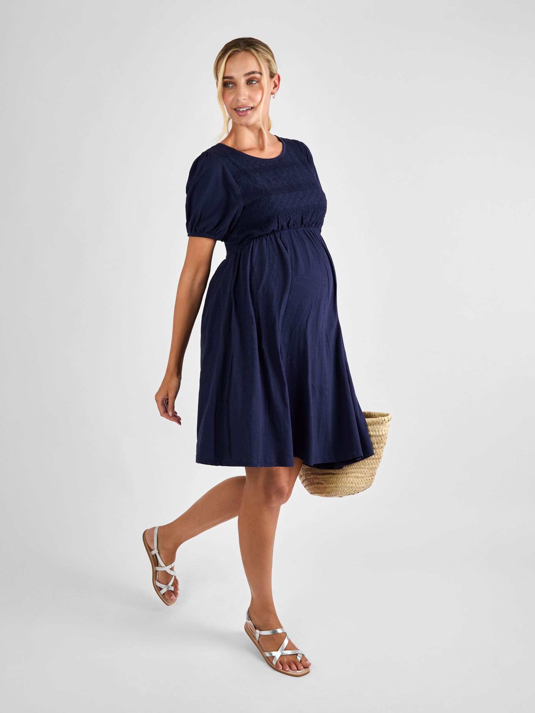 Navy Broderie Maternity Mini Dress (AJ4487) | £36