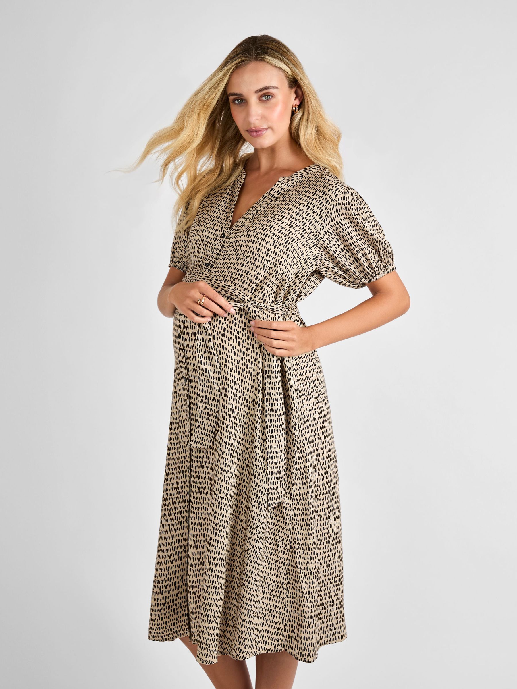 Natural Button Through Maternity Midi Dress (AJ4492) | £49.50