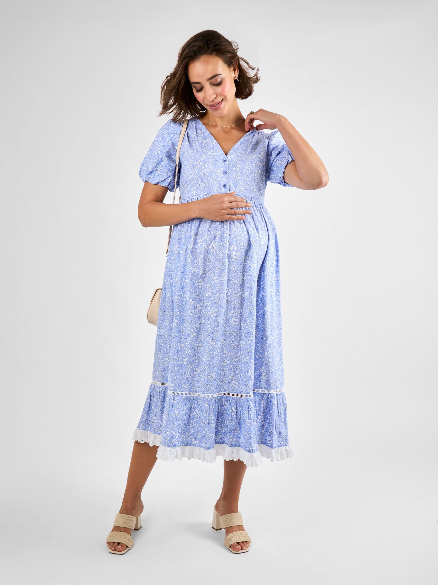 Blue Floral Print Maternity Midi Dress (AJ4493) | £49.50