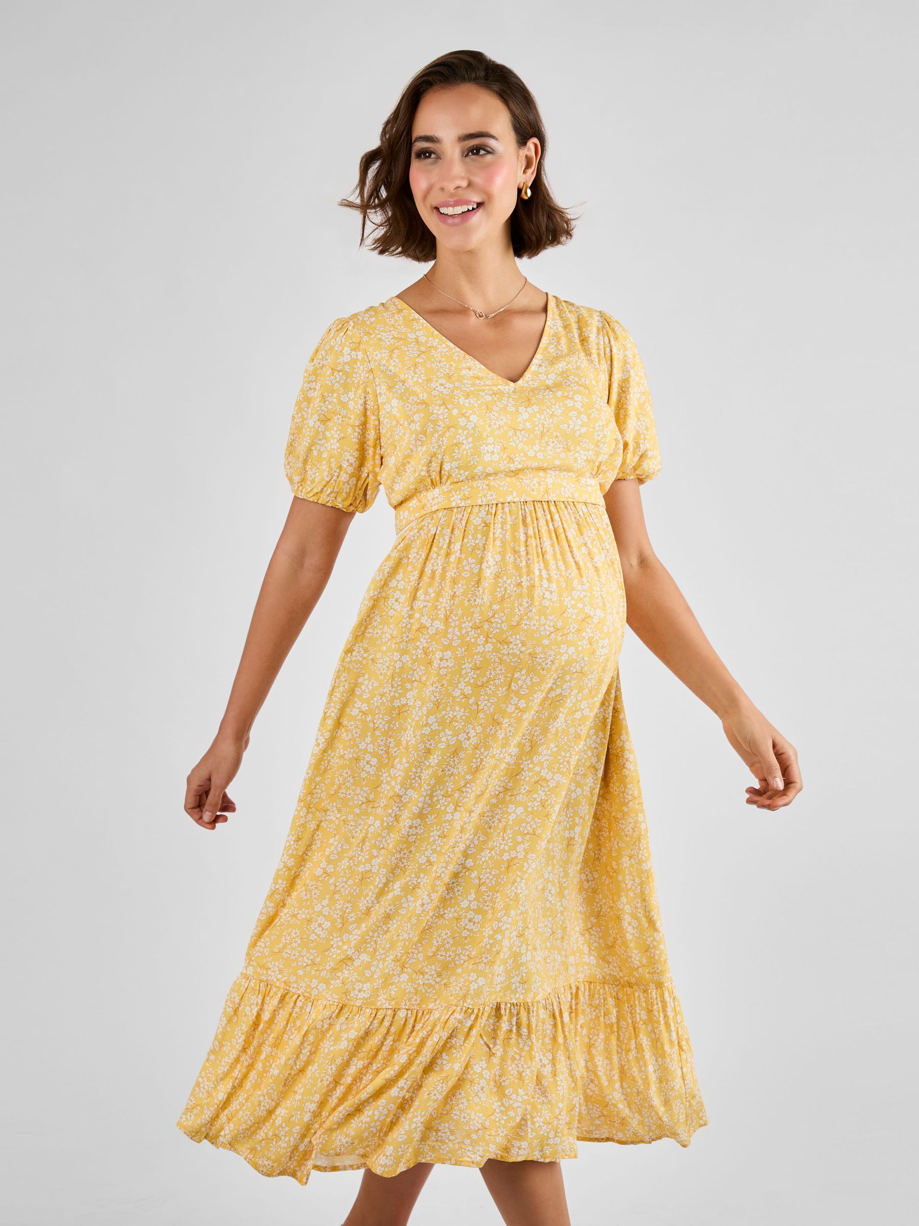Yellow Floral Maternity & Nursing Midi Dress (AJ4508) | £49.50