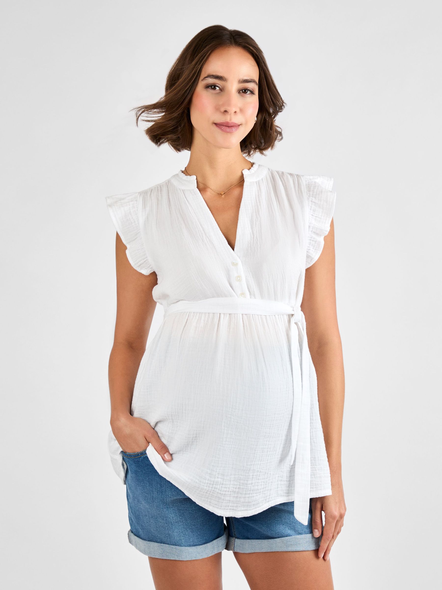 White Frill Sleeve Textured Maternity Blouse (AJ4515) | £29.50