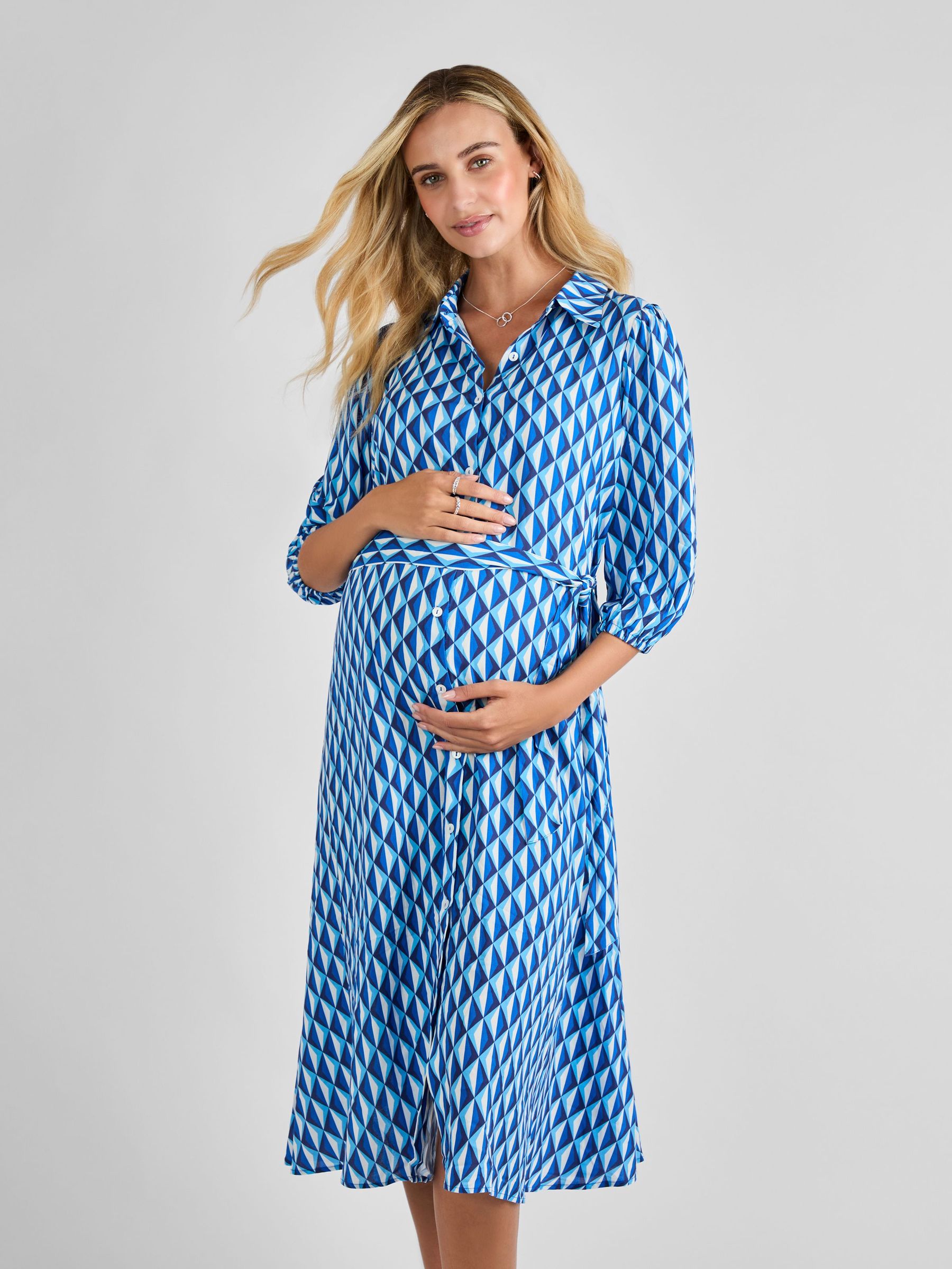 Blue Button Through Maternity Midi Shirt Dress (AJ4518) | £49.50