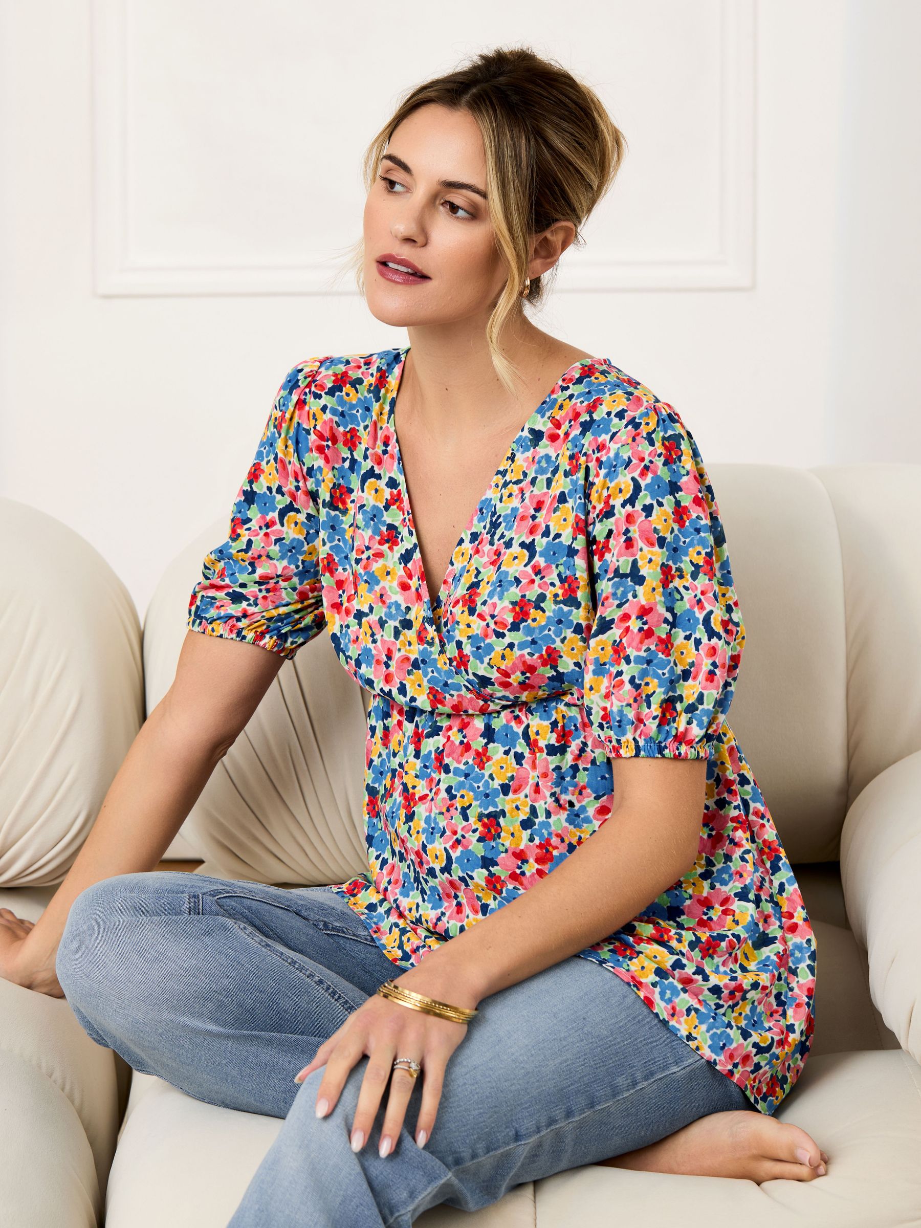 Multi Floral V-Neck Maternity Blouse (AJ4521) | £36