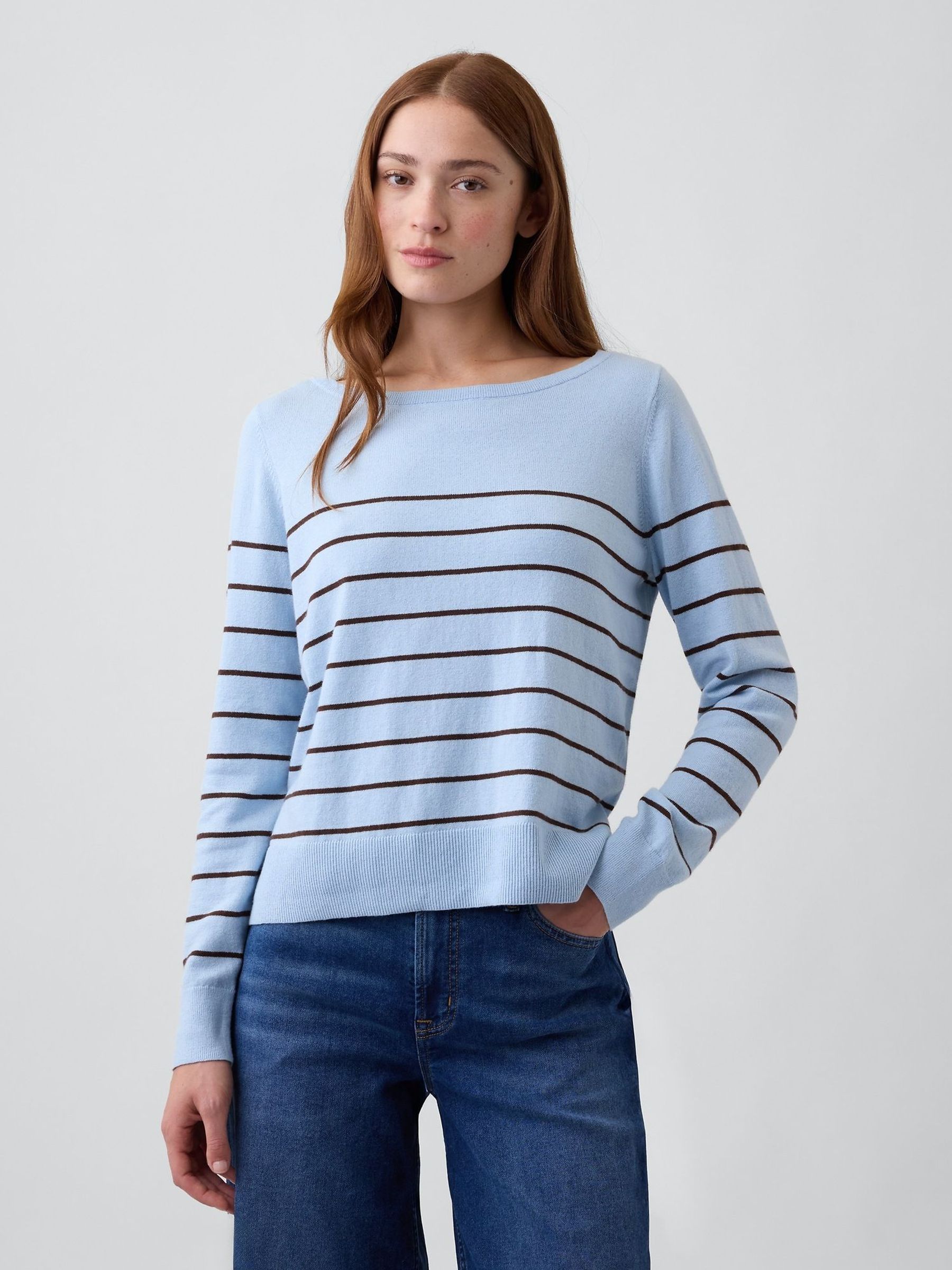 Blue Stripe - Relaxed Jersey Boatneck Jumper