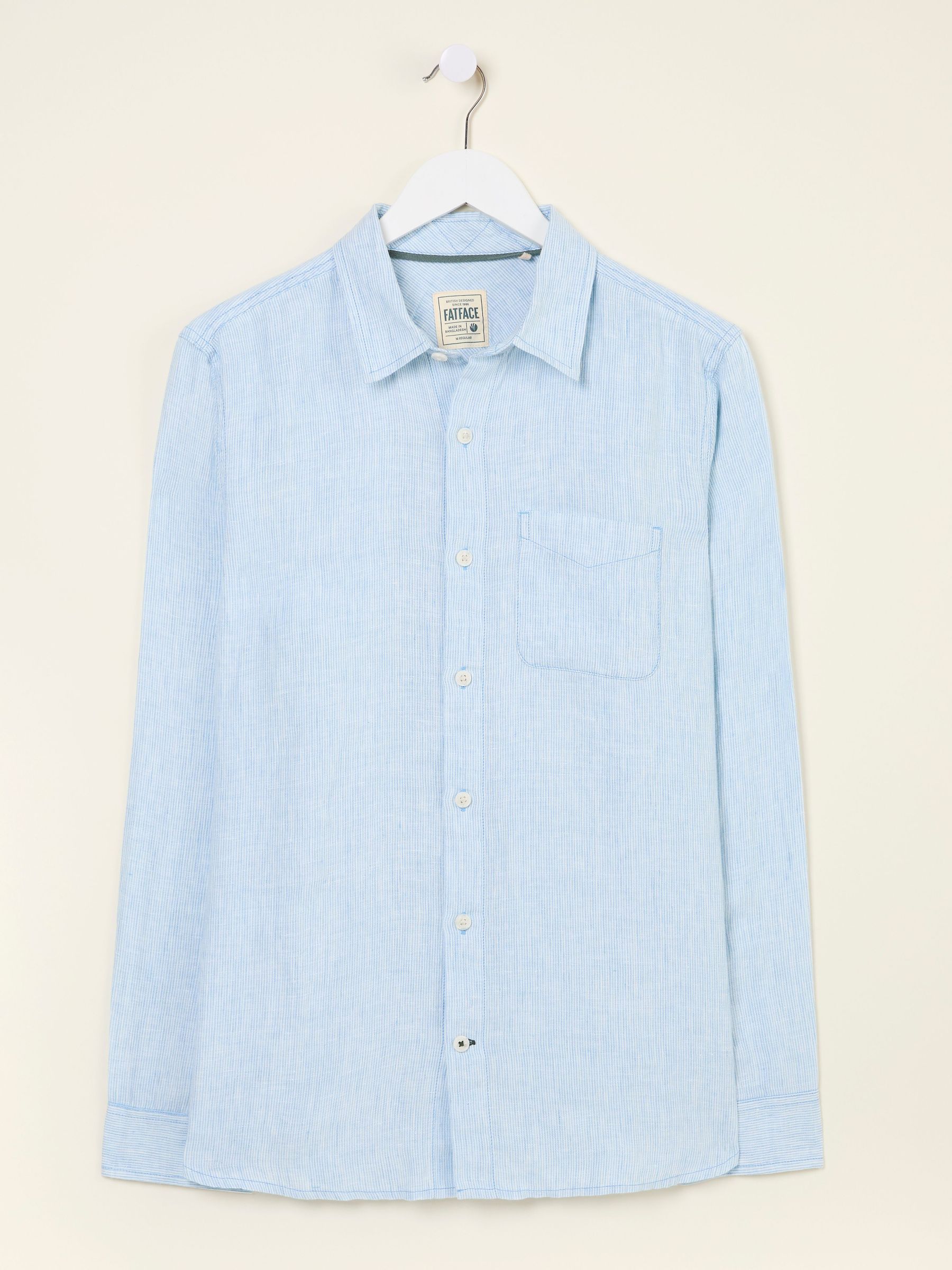 Blue Long Sleeve Linen Stripe 100% Linen Shirt (AJ5124) | £58