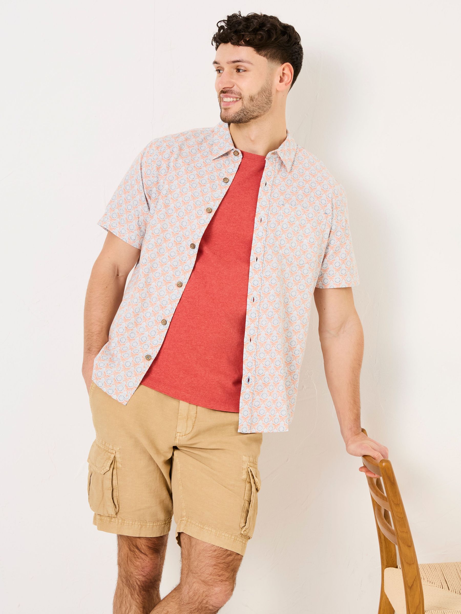 Light Orange Short Sleeve Mini Geo Print Shirt (AJ5127) | £44