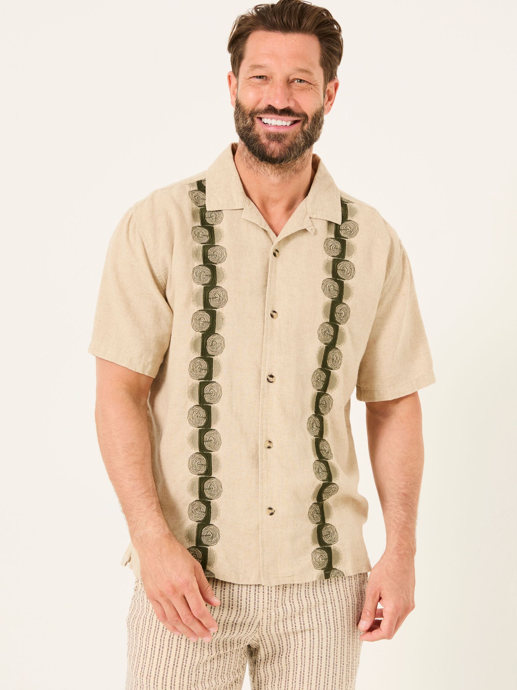 Natural Short Sleeve Chest Embroidered Shirt (AJ5134) | £46