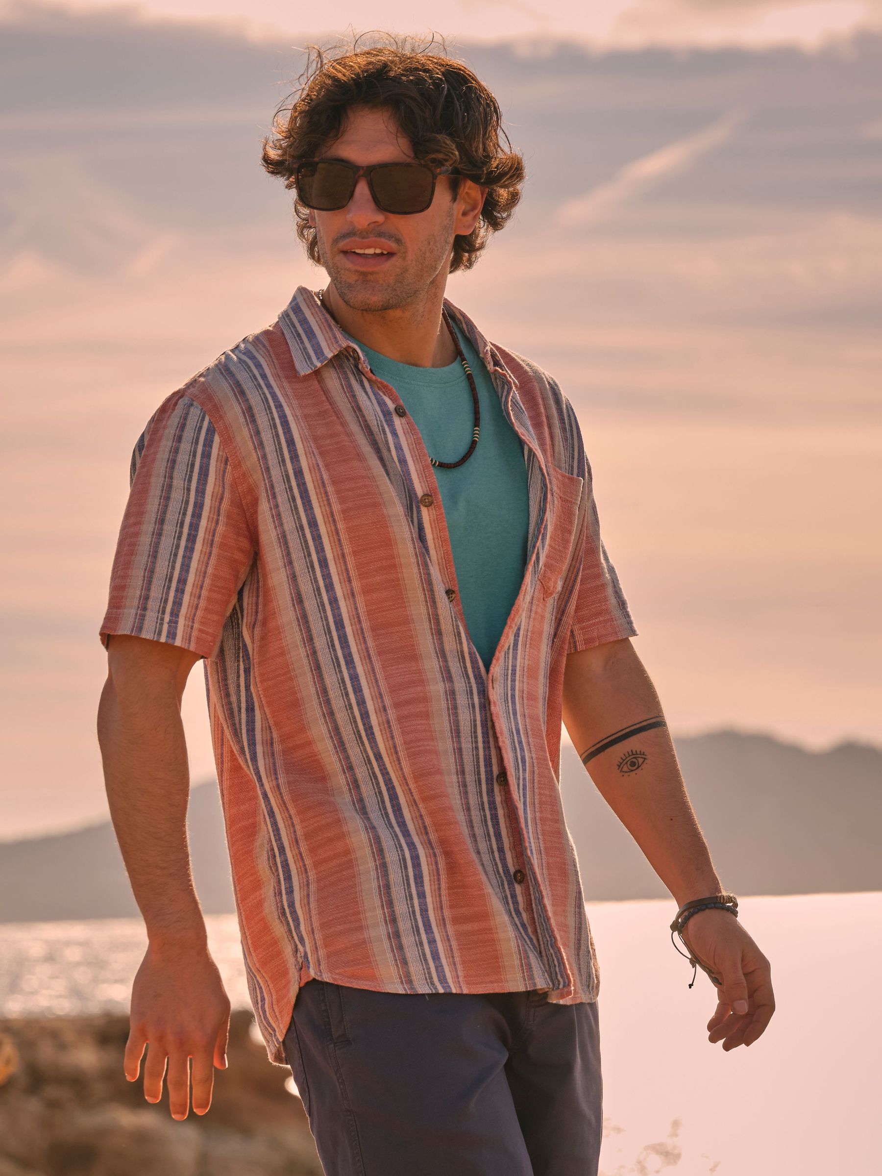 Bude Pink Short Sleeve Stripe Shirt (AJ5137) | £44