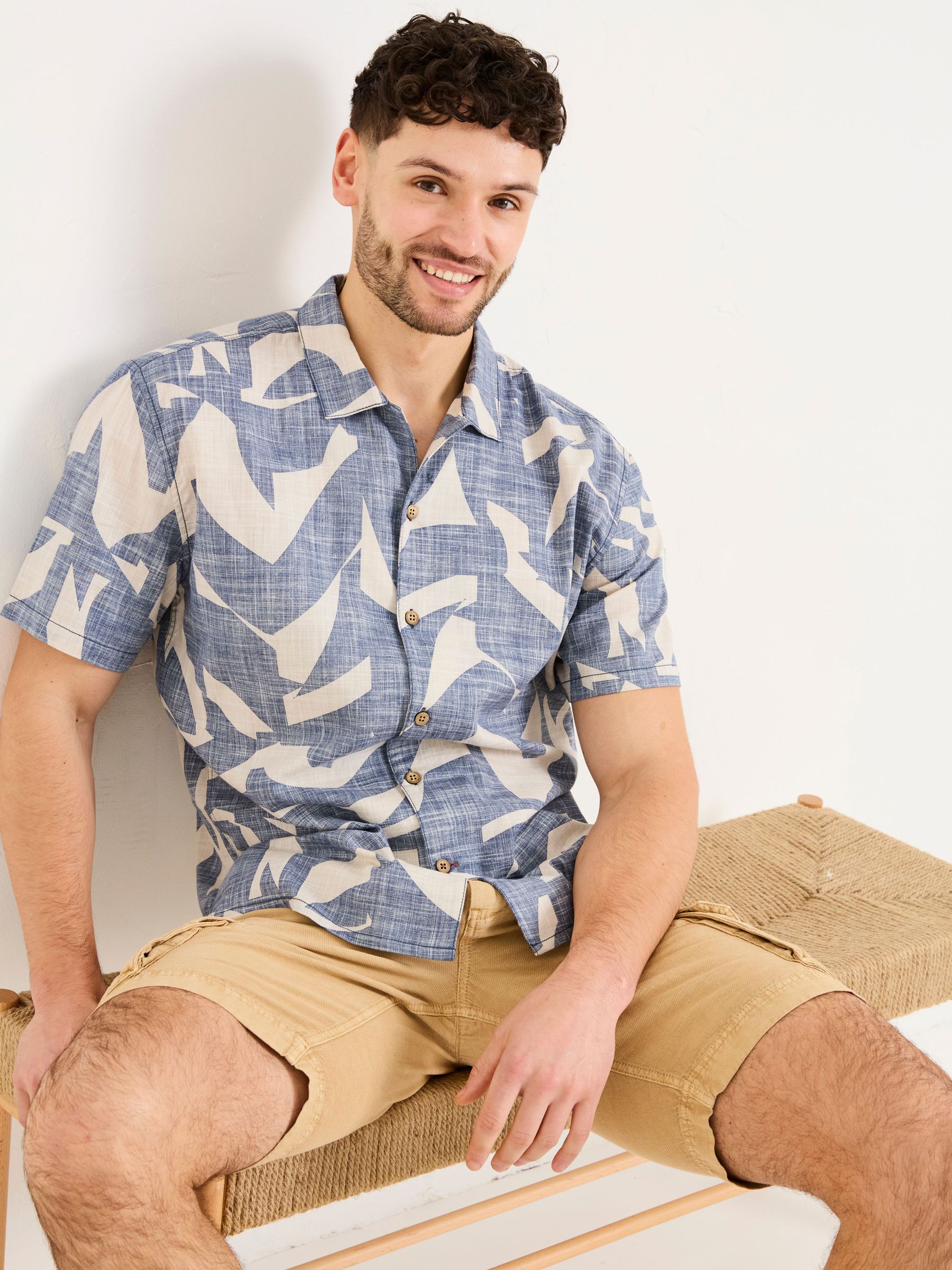 Blue Short Sleeve Relaxed Fit Art Print Shirt (AJ5139) | £44