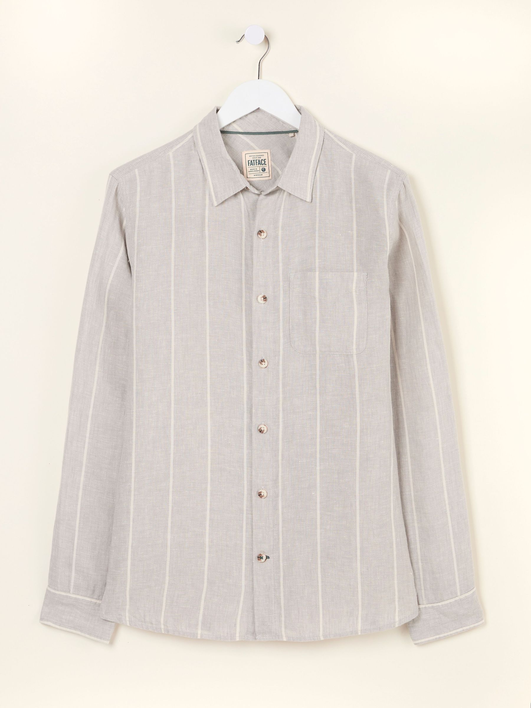 Grey Long Sleeve Linen Stripe 100% Linen Shirt (AJ5249) | £58