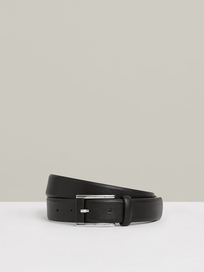 Leather Micro-Grain Belt in Black (AJ5261) | £68