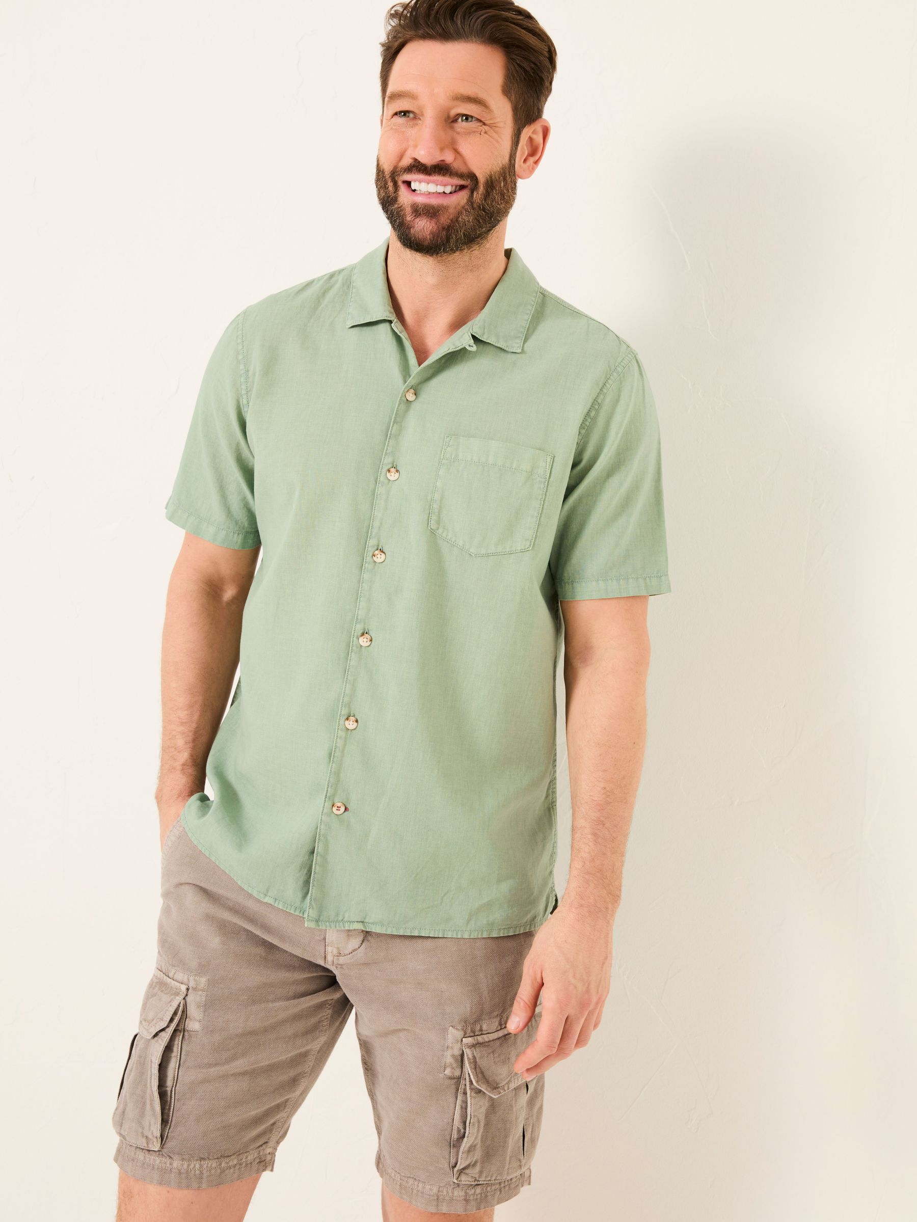 Bugle Green Linen Cotton Shirt (AJ5289) | £42