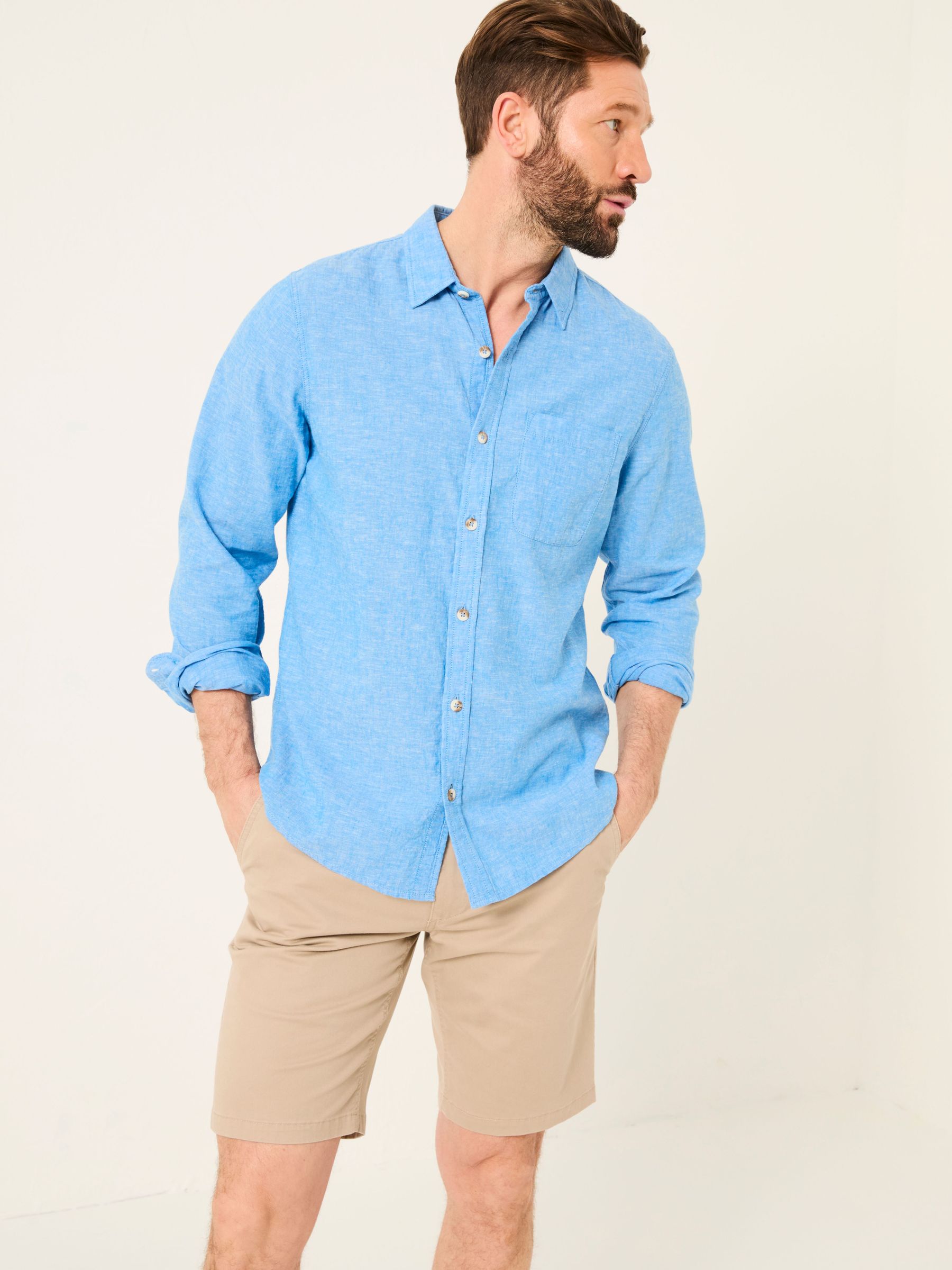 Bugle Bright Blue Linen Cotton Shirt (AJ5294) | £45