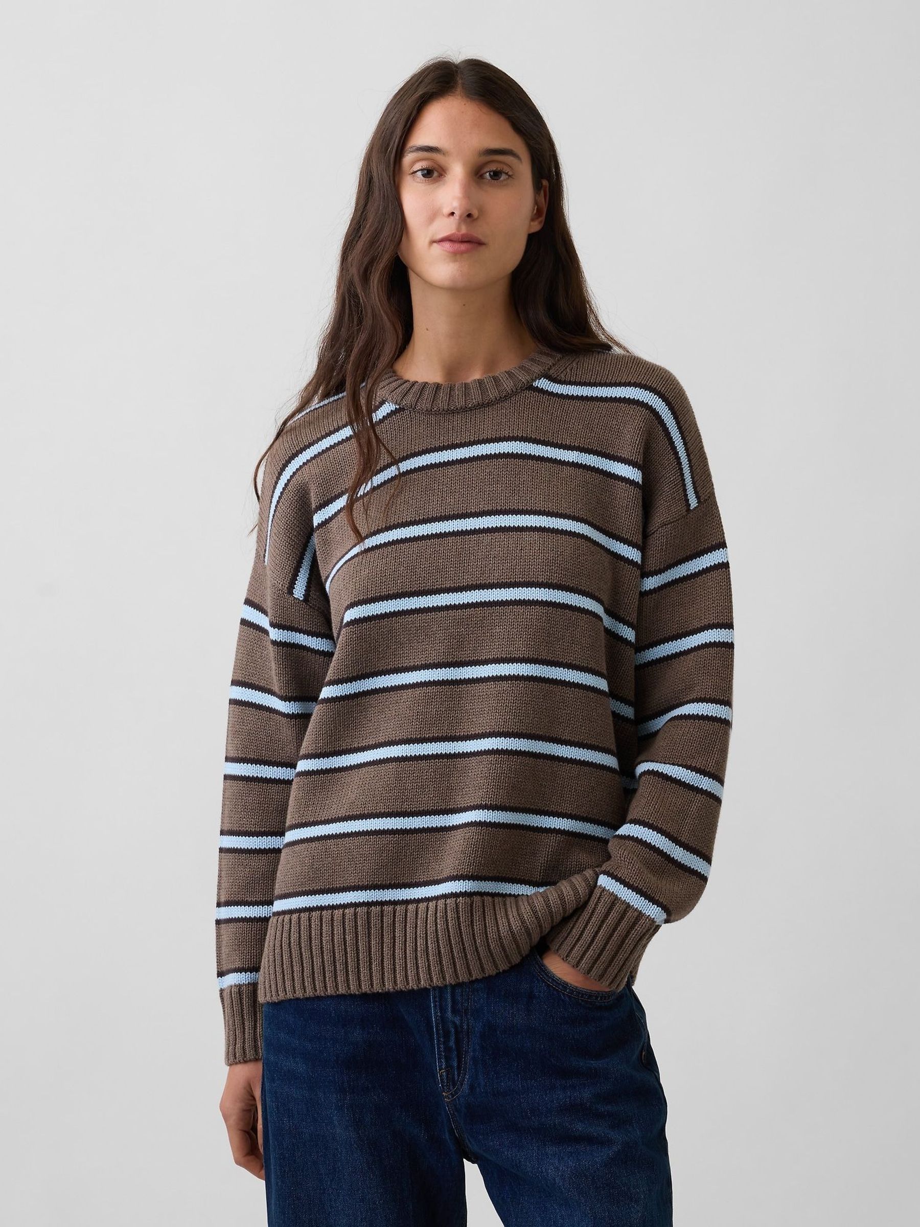 Brown/Blue Stripe - Oversized Crew Neck Jumper