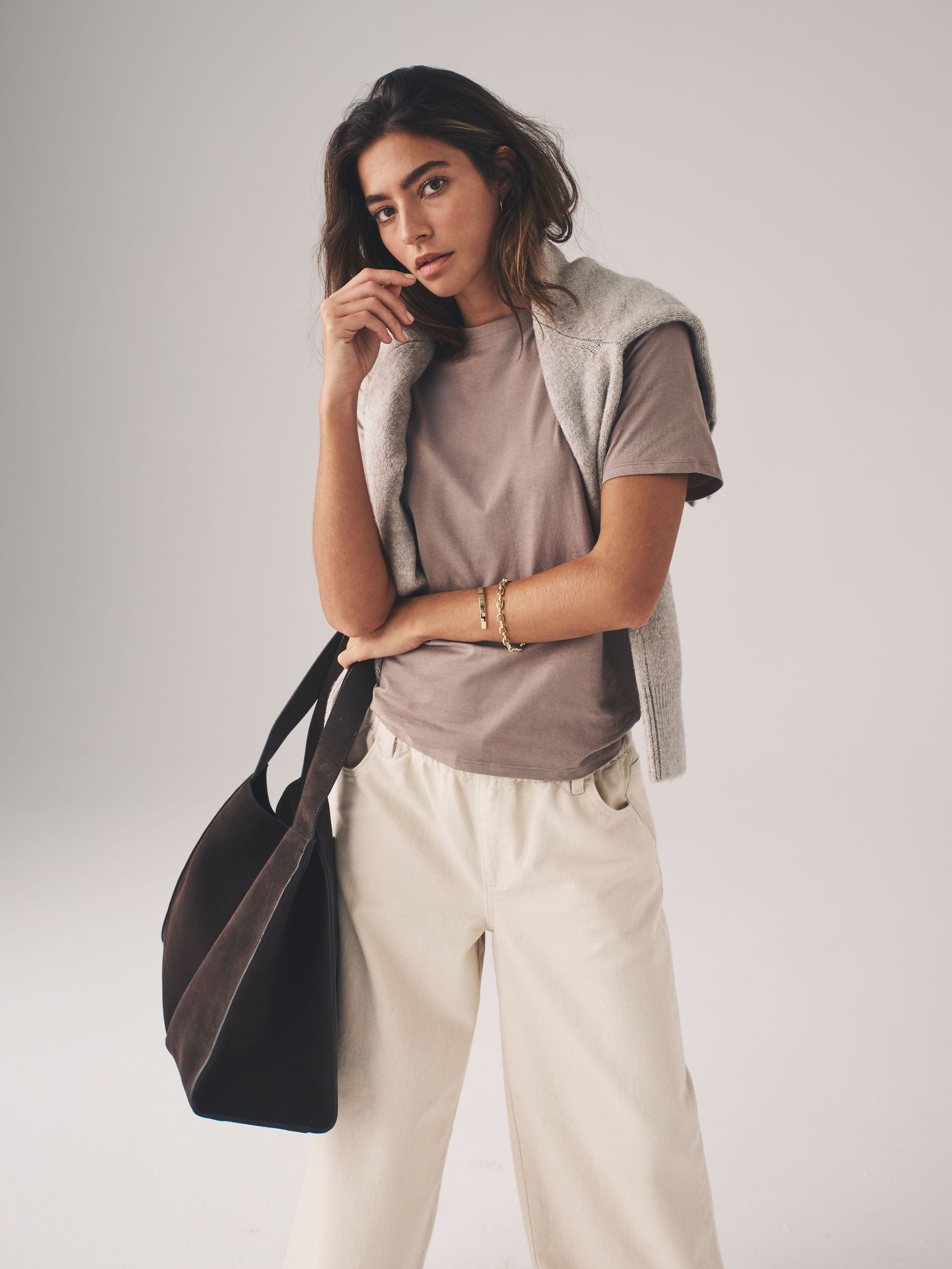 Black/White/Taupe Brown - 3 Pack Relaxed Short Sleeved 100% Cotton T-Shirts (AJ8137) | £16.50
