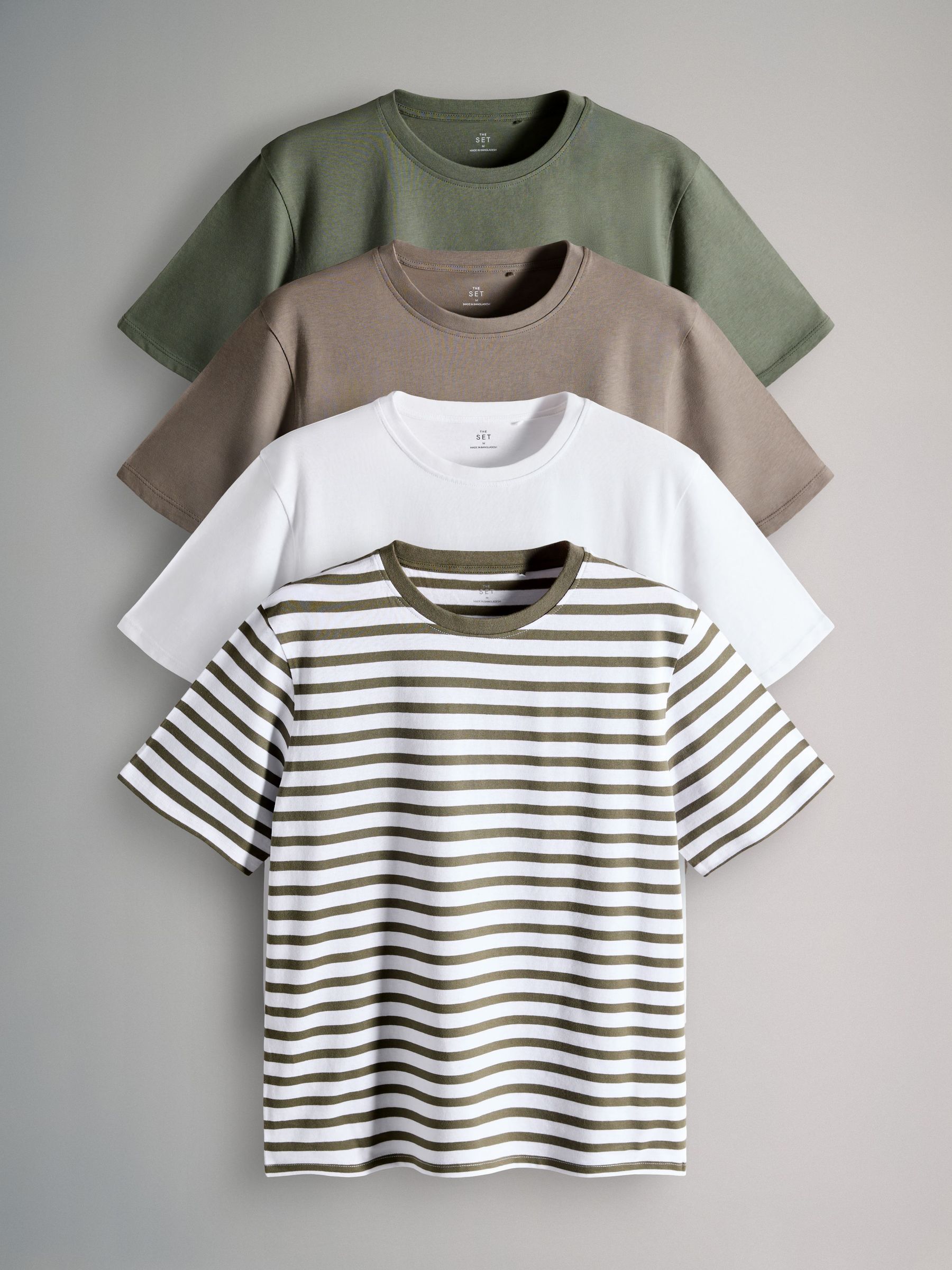 Green/Grey Marl/White/Green Stripe - 4 Pack Short Sleeved Relaxed T-Shirts (AJ8143) | £20