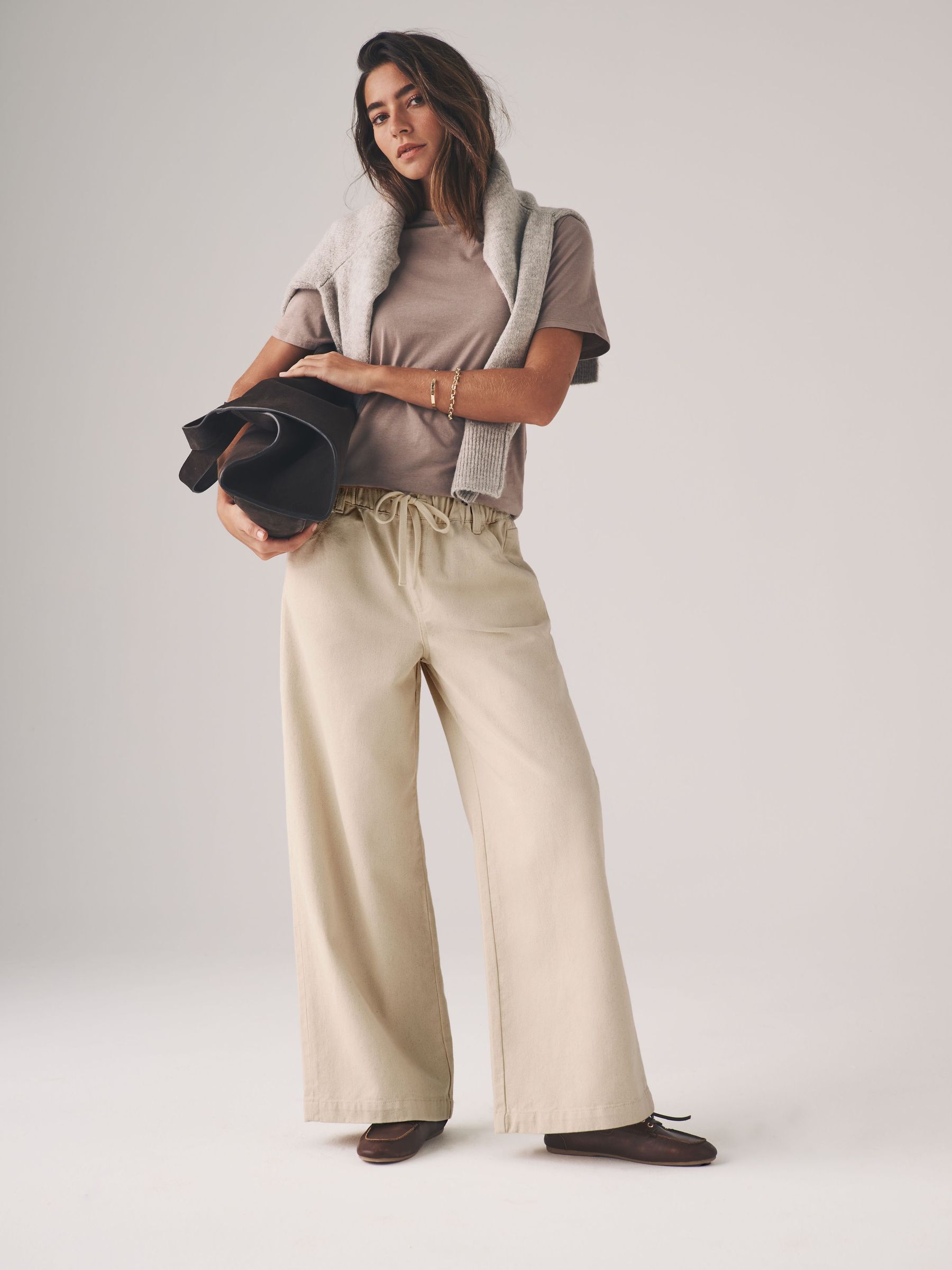 Ecru/Washed Grey - 2 Pack Pull On Wide Leg Jeans (AJ8324) | £38