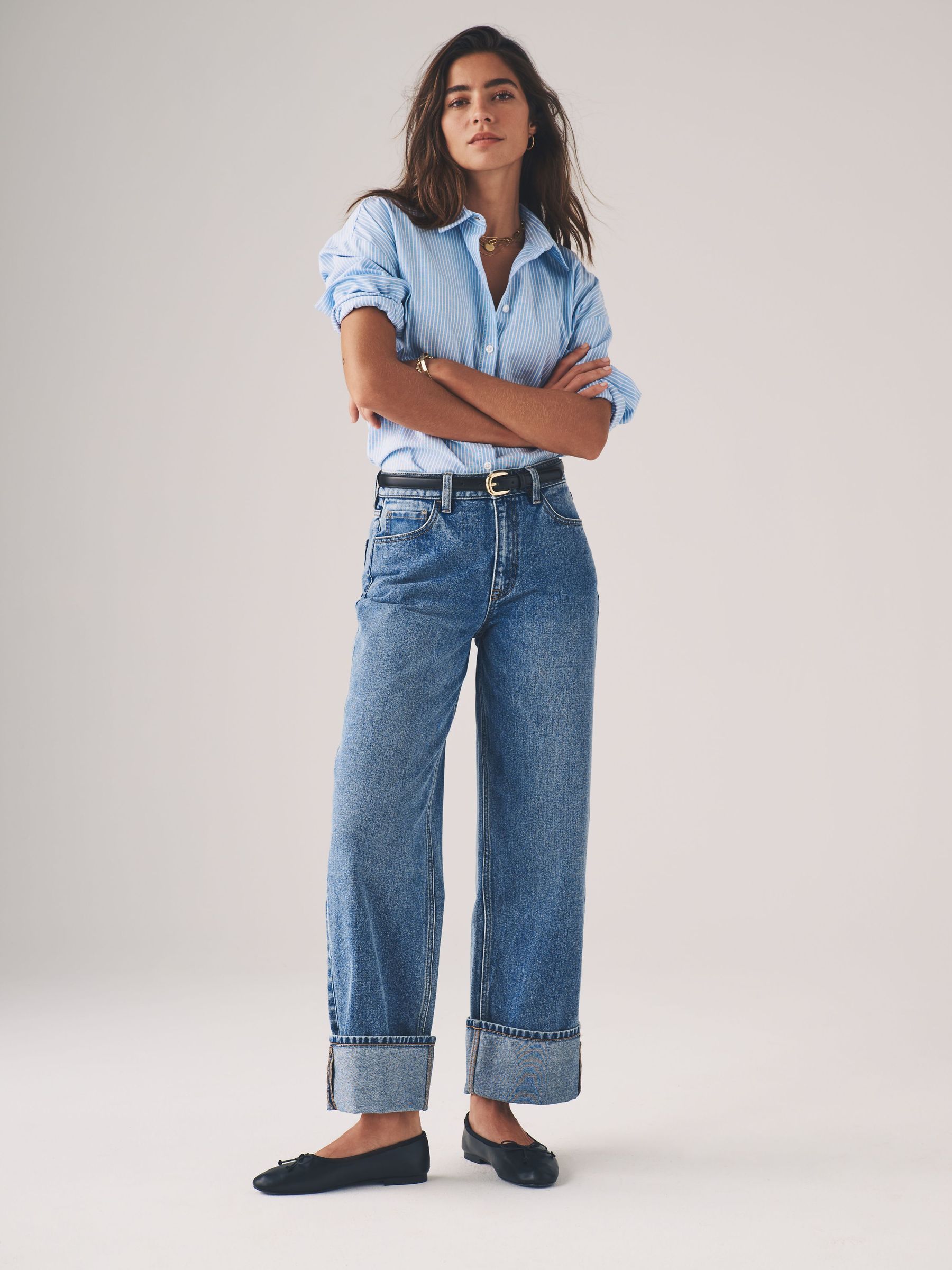 2 Pack Wide Leg Turn Up Hem Jeans (AJ8325) | £40