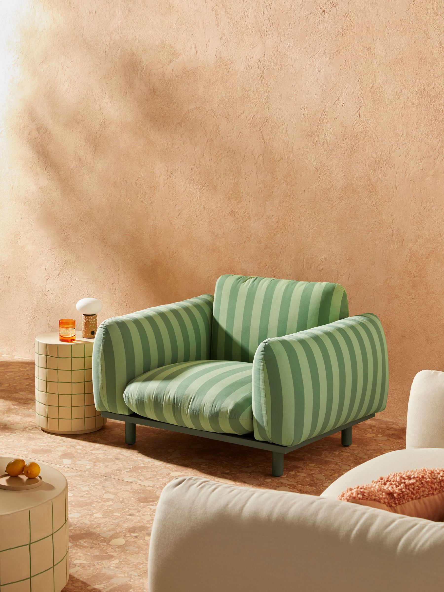 Samaya Outdoor Garden Lounge Chair in Green Stripe (AJ9505) | £749