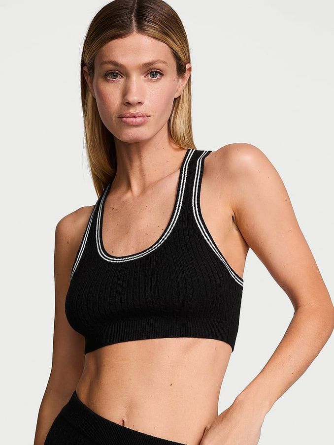 Black Logo Cable Knit Tank Bralette (AJ9851) | £29