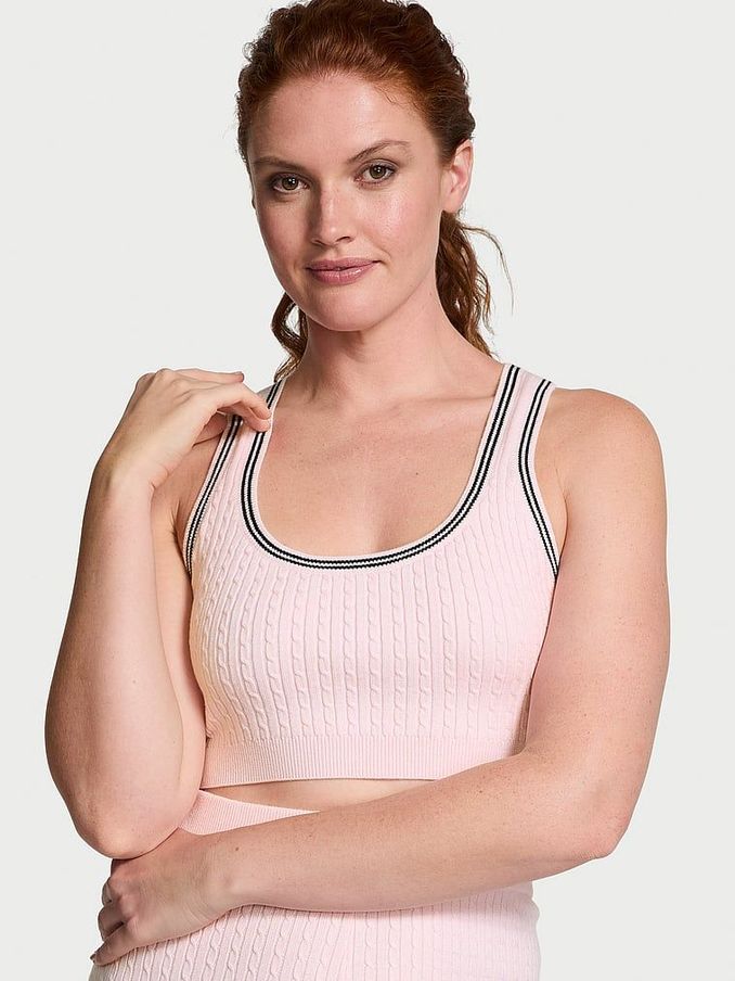 Heather Pink Petal Logo Cable Knit Tank Bralette (AJ9859) | £29