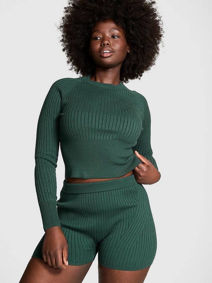 Deep Forest Green Ribbed Knit Long Sleeve Top (AJ9861) | £18