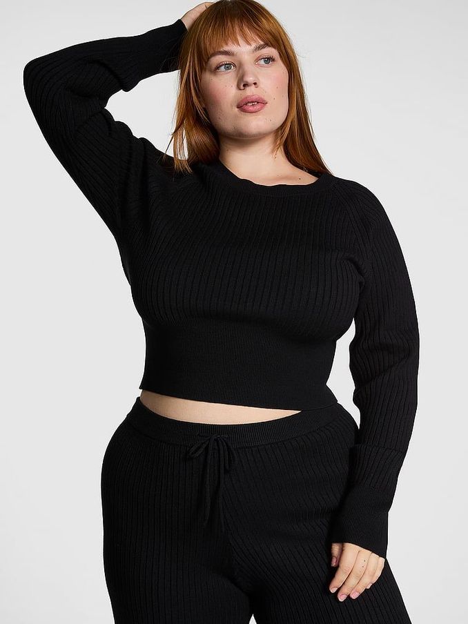 Black Ribbed Knit Long Sleeve Top (AJ9862) | £18