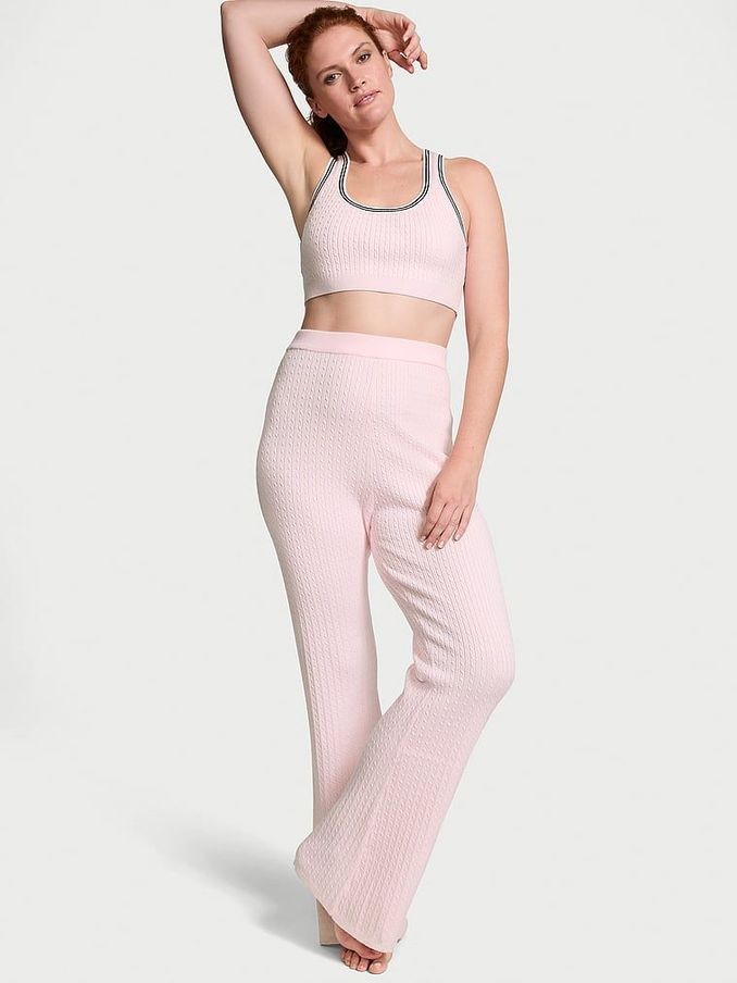 Heather Pink Petal Logo Cable Knit Flared Lounge Joggers (AJ9865) | £45