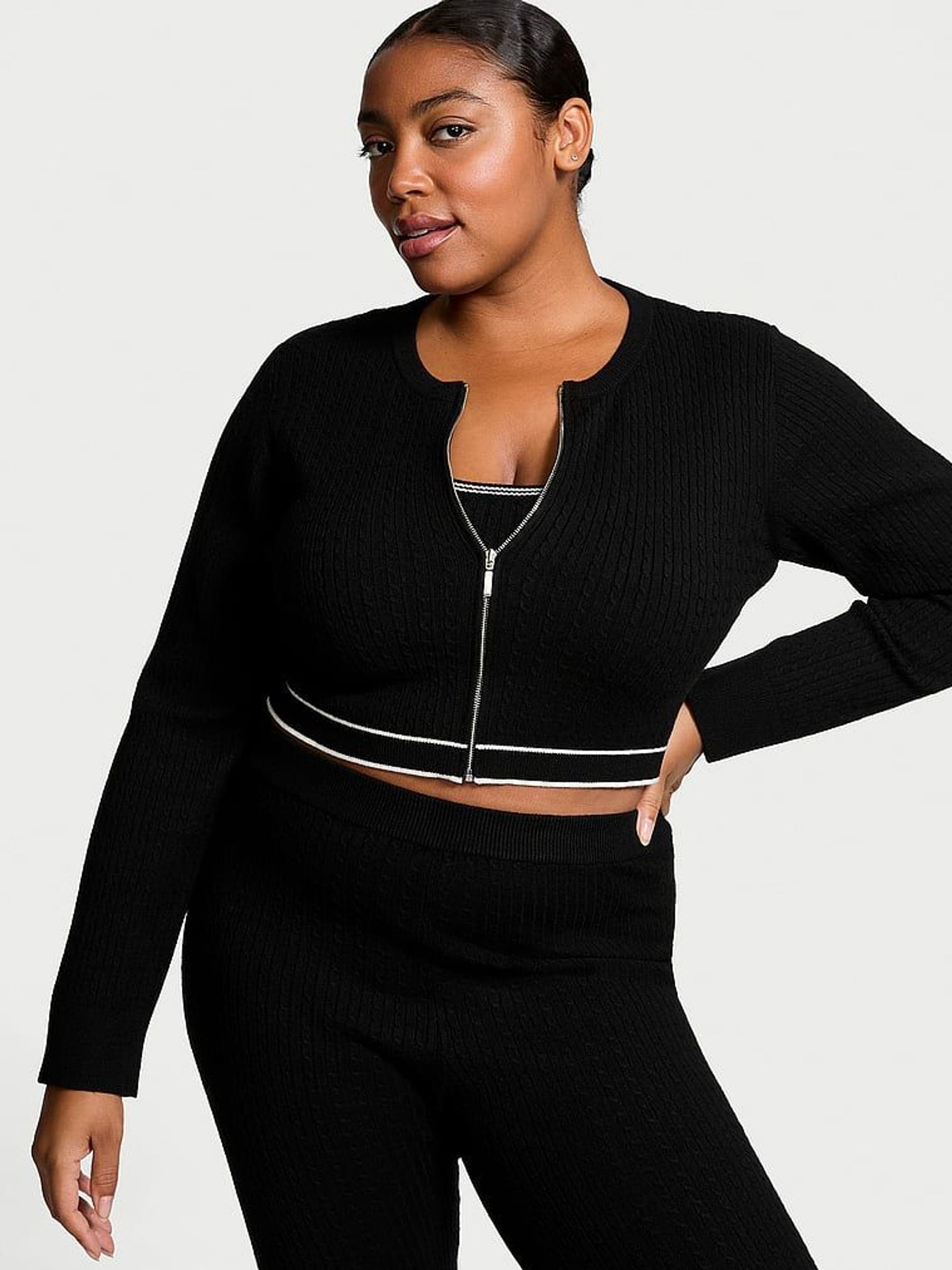 Black Logo Cable Knit Sleep Cardigan (AJ9912) | £45