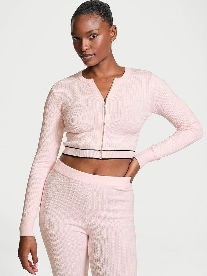 Heather Pink Petal Logo Cable Knit Sleep Cardigan (AJ9913) | £45