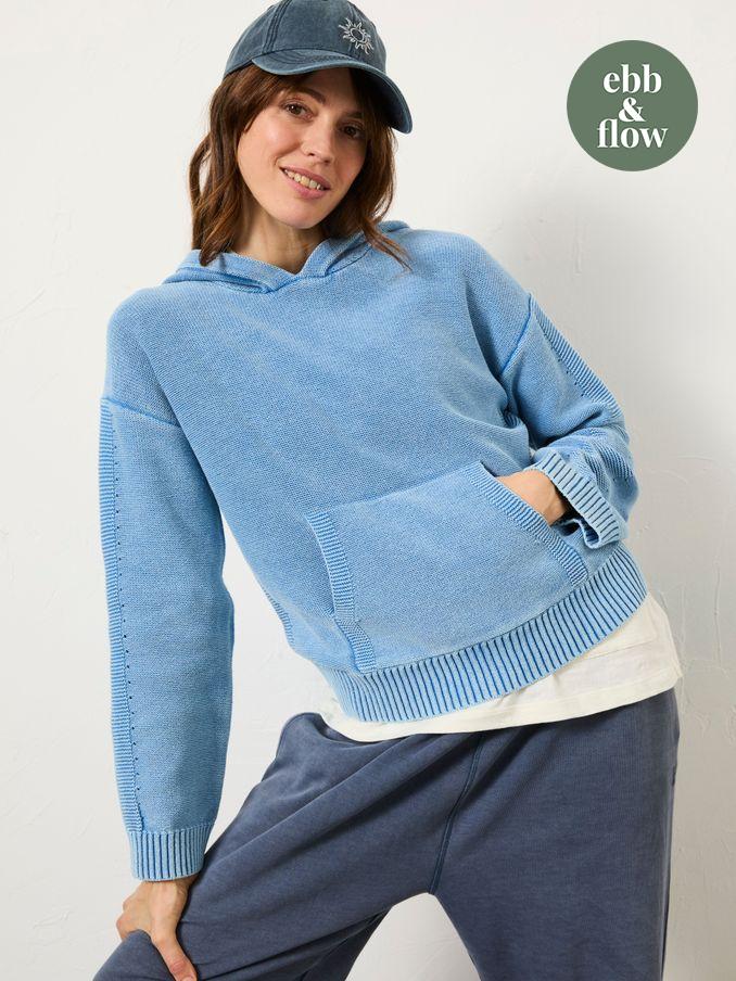 Blue Lana Laundered Knitted 100% Cotton Hoodie (AJ9991) | £32