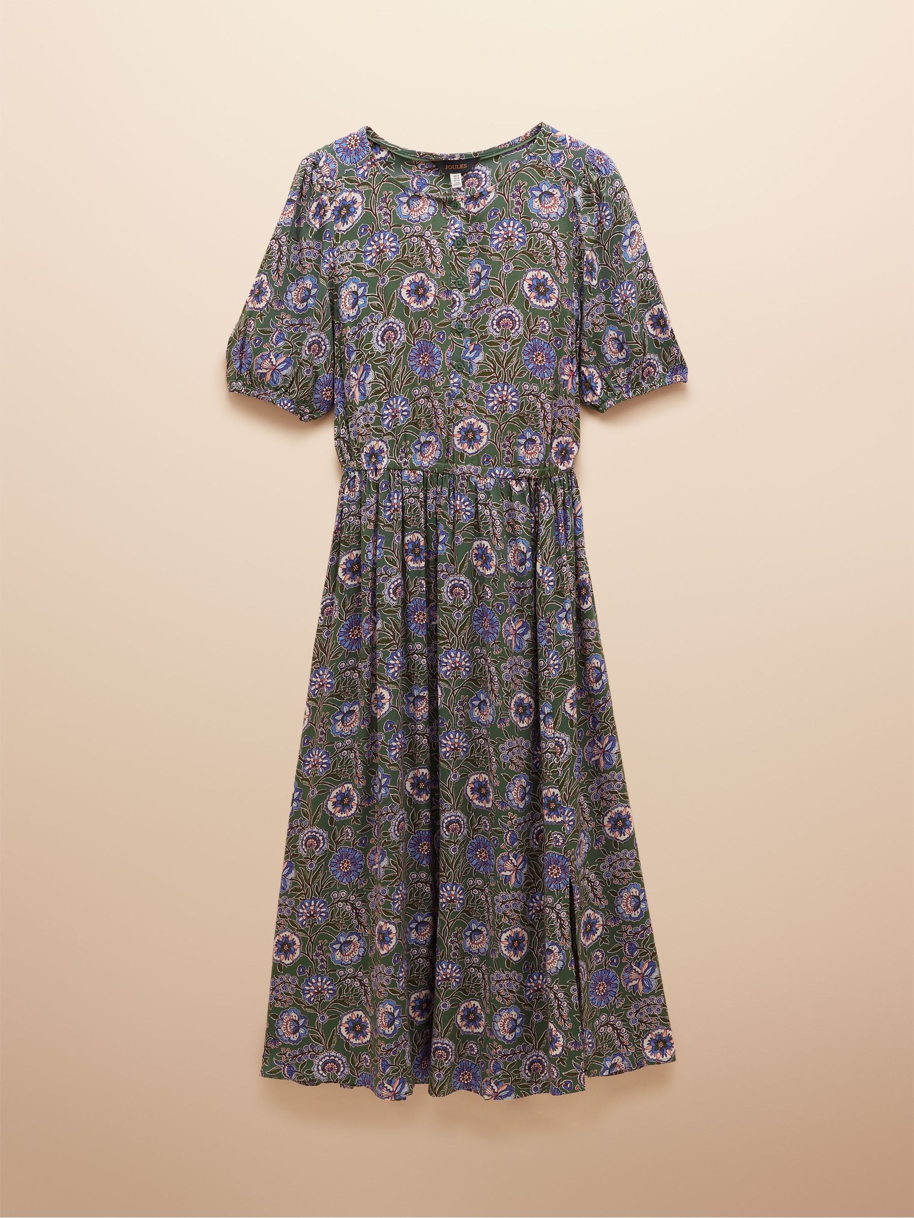 Adele Green Crew Neck Elbow Length Sleeve Midi Dress