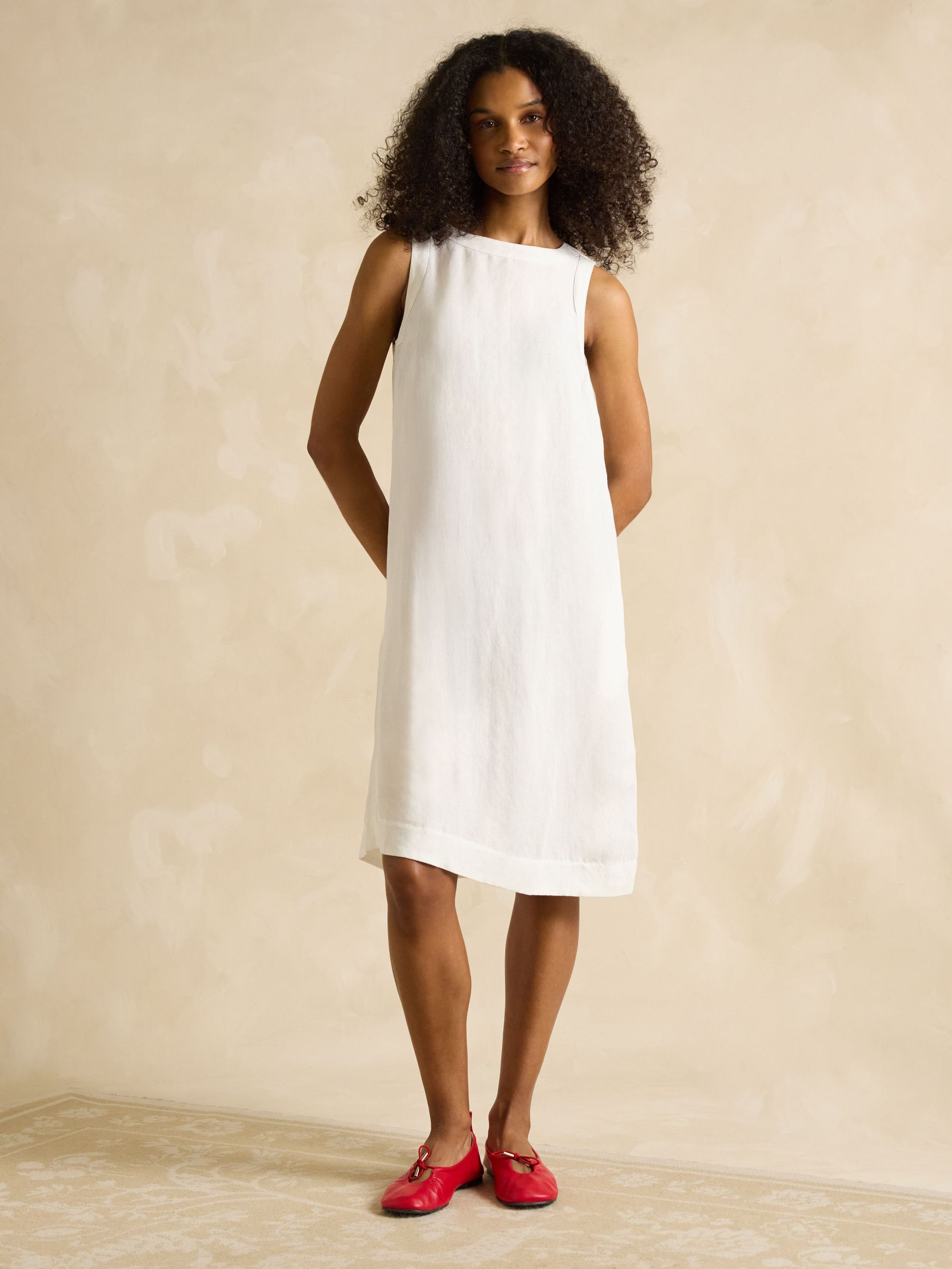 Delphine White Shift Dress With Linen (AK0005) | £55