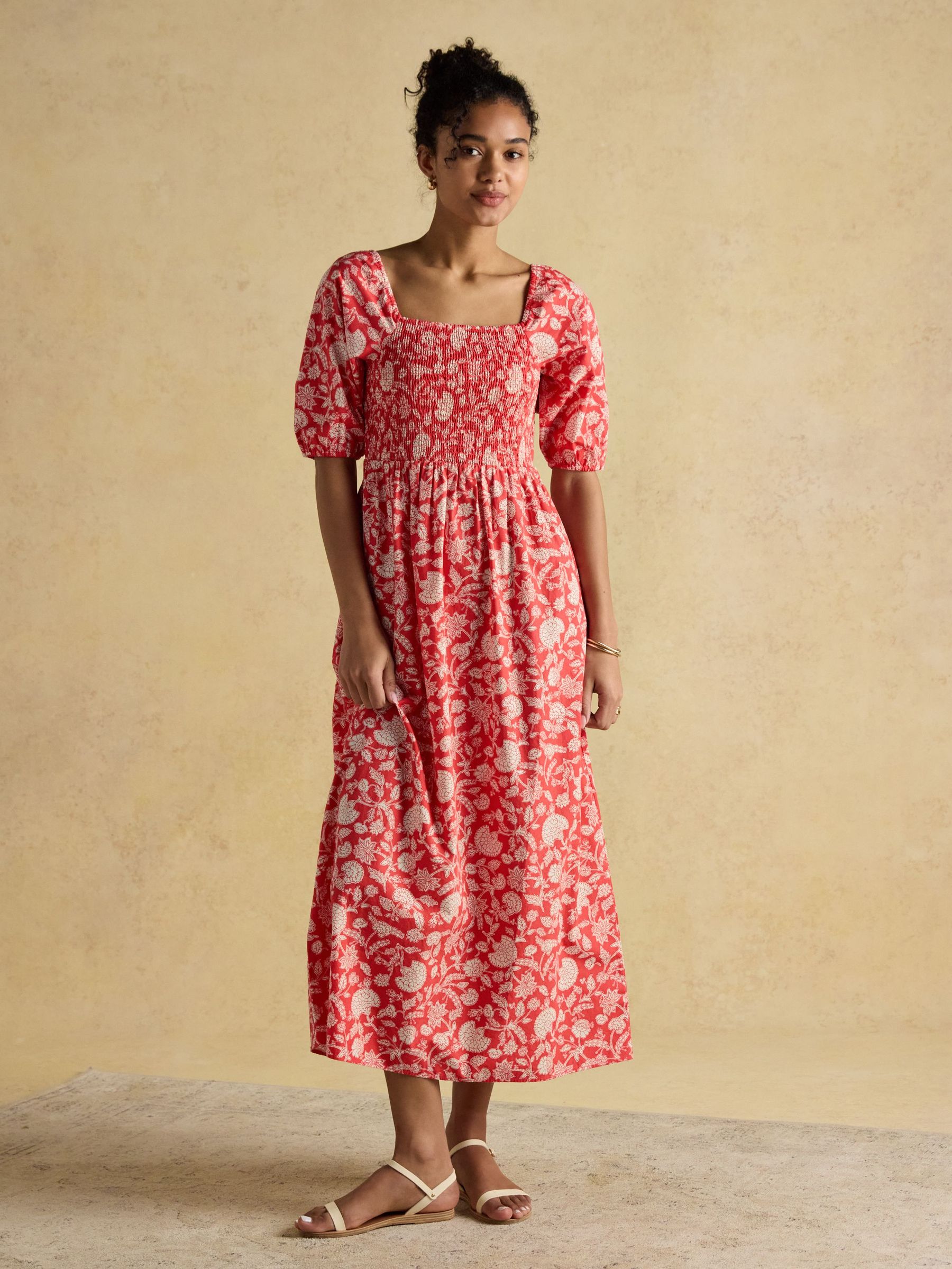 Billie Red Cotton Midi Dress