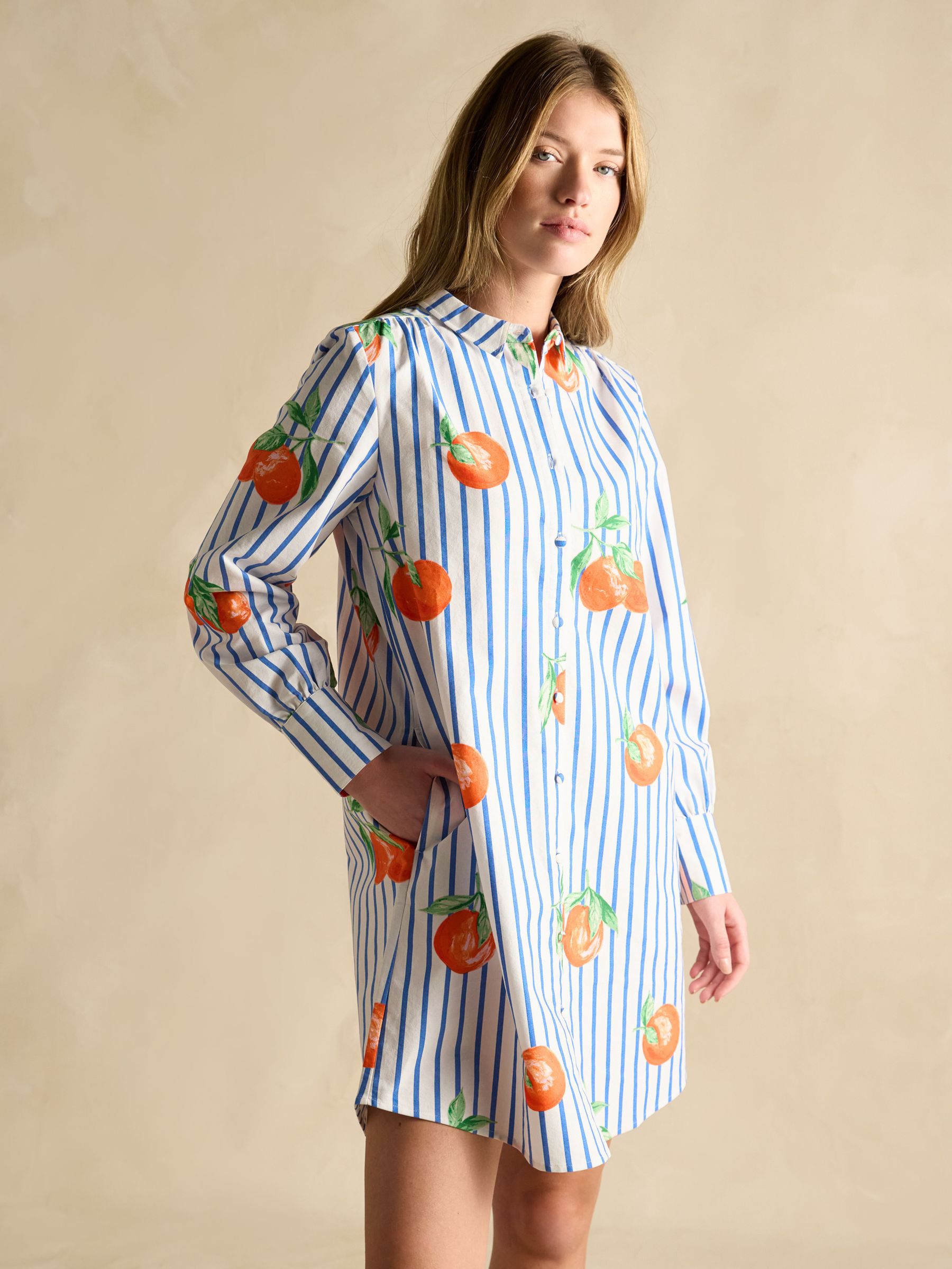 Phoebe Orange Print Cotton Shirt Dress (AK0007) | £67