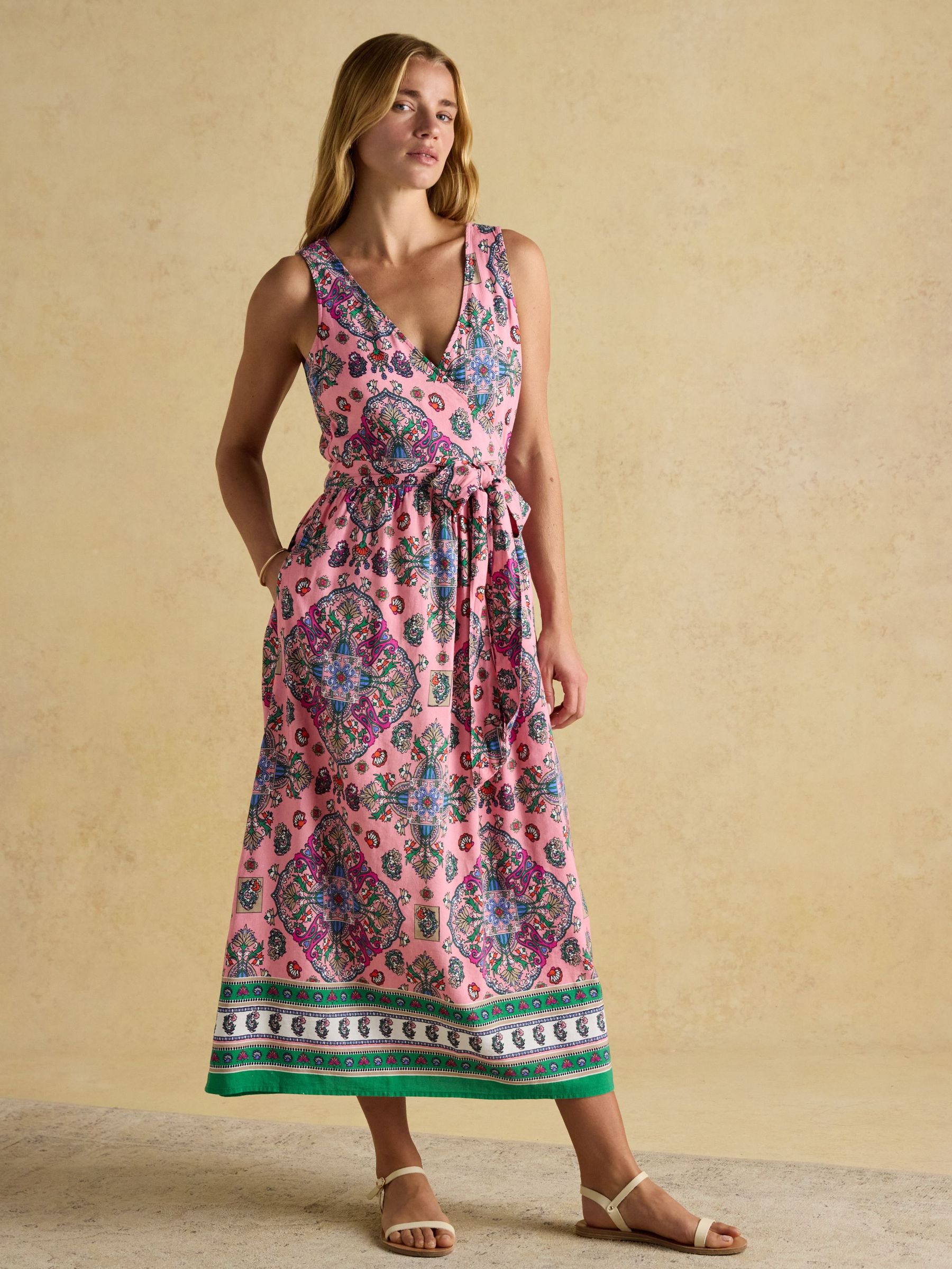 Eliza Multi Linen Wrap Midi Dress (AK0009) | £79