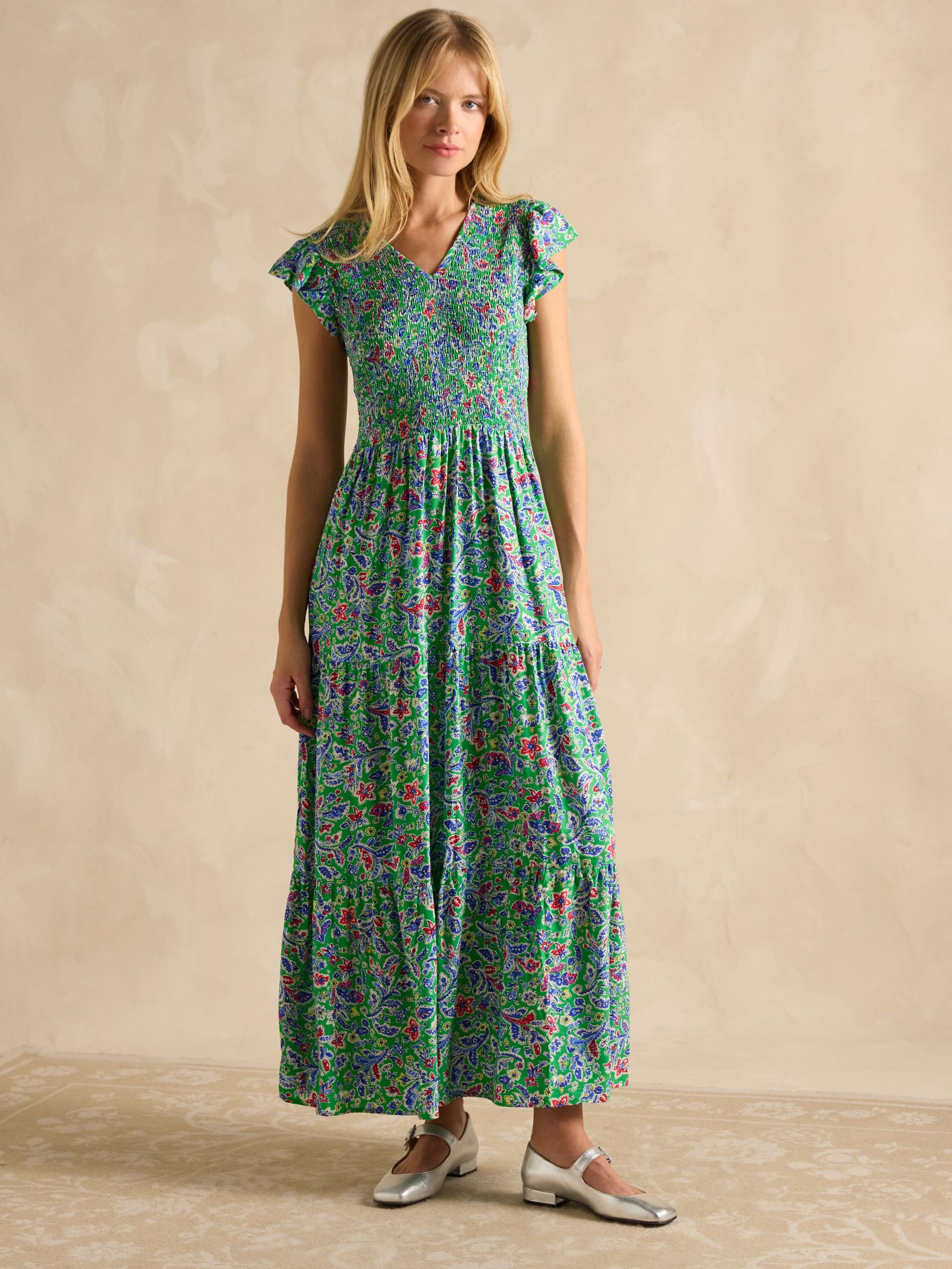 Esme Green Shirred Midi Dress (AK0010) | £49