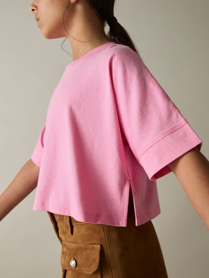 9-13 yrs Cotton Oversized Short-Sleeve T-Shirt in Bright Pink (AK0891) | £12