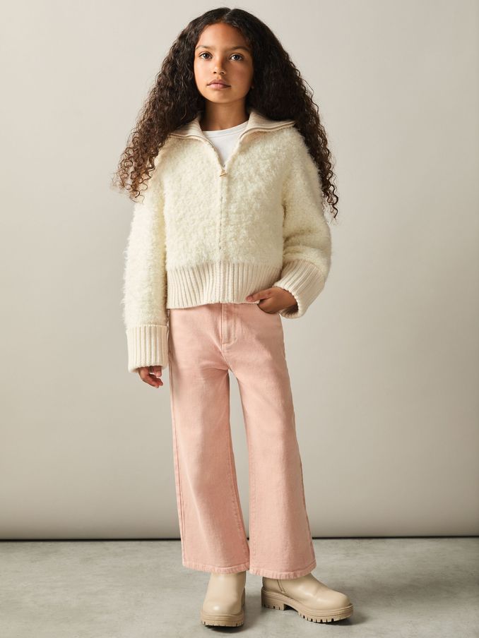 4-9 yrs Fluffy Zip-Through Cardigan With Wool in Cream (AK0895) | £25
