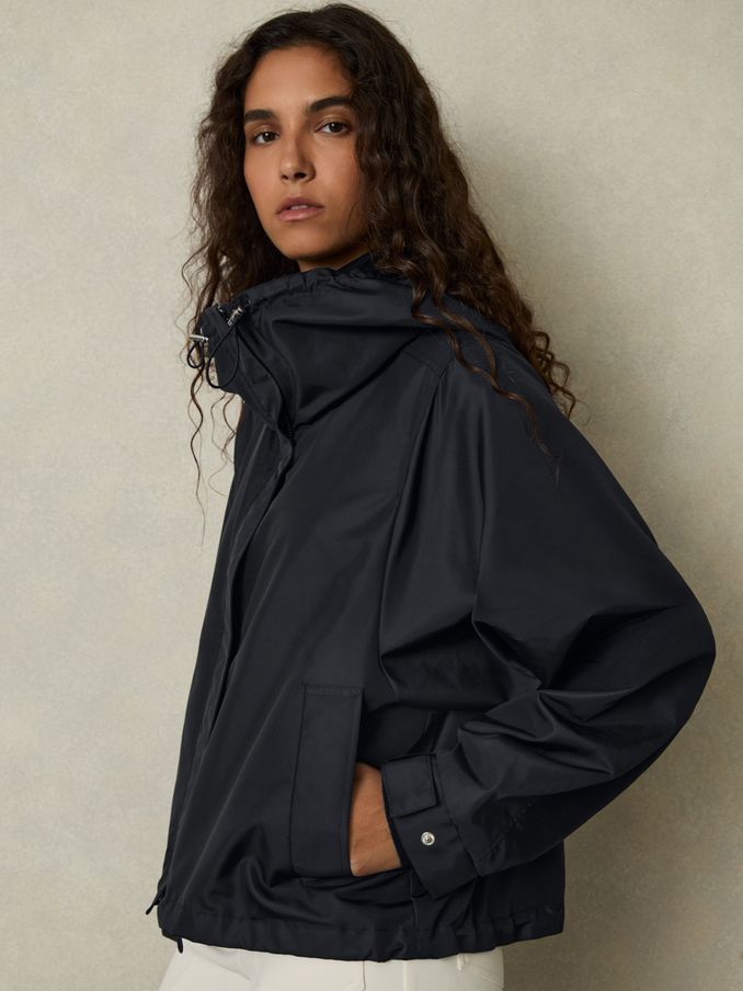Technical Water-Repellent Hooded Jacket in Navy (AK0923) | £148