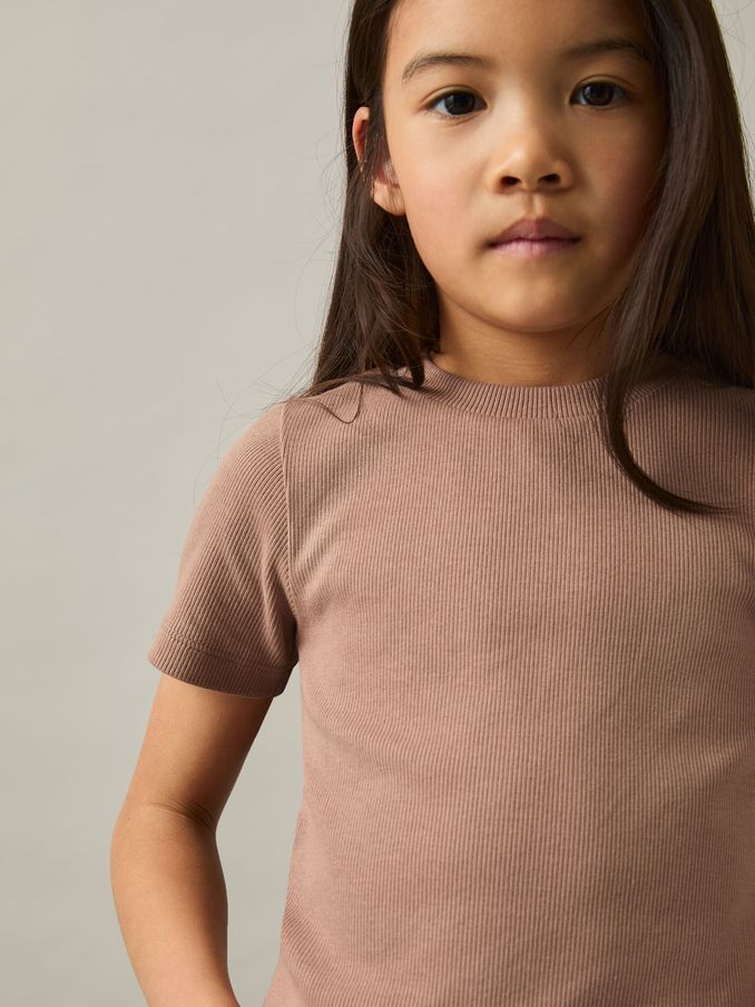 9-13 yrs Cotton-Jersey Ribbed Short-Sleeve T-Shirt in Berry (AK0938) | £12