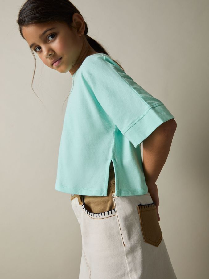 4-9 yrs Cotton Oversized Short-Sleeve T-Shirt in Aqua (AK0941) | £10