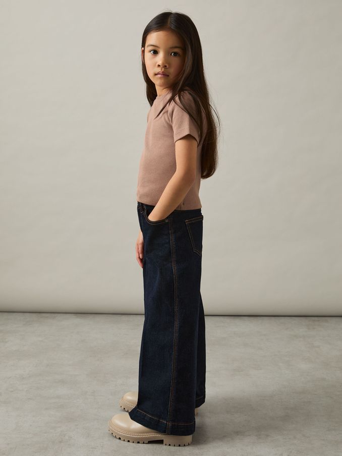 4-9 yrs Cotton-Jersey Ribbed Short-Sleeve T-Shirt in Berry (AK0944) | £10