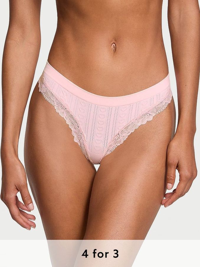 Pretty Blossom Pink Thong Heart Pointelle Knickers (AK1051) | £9